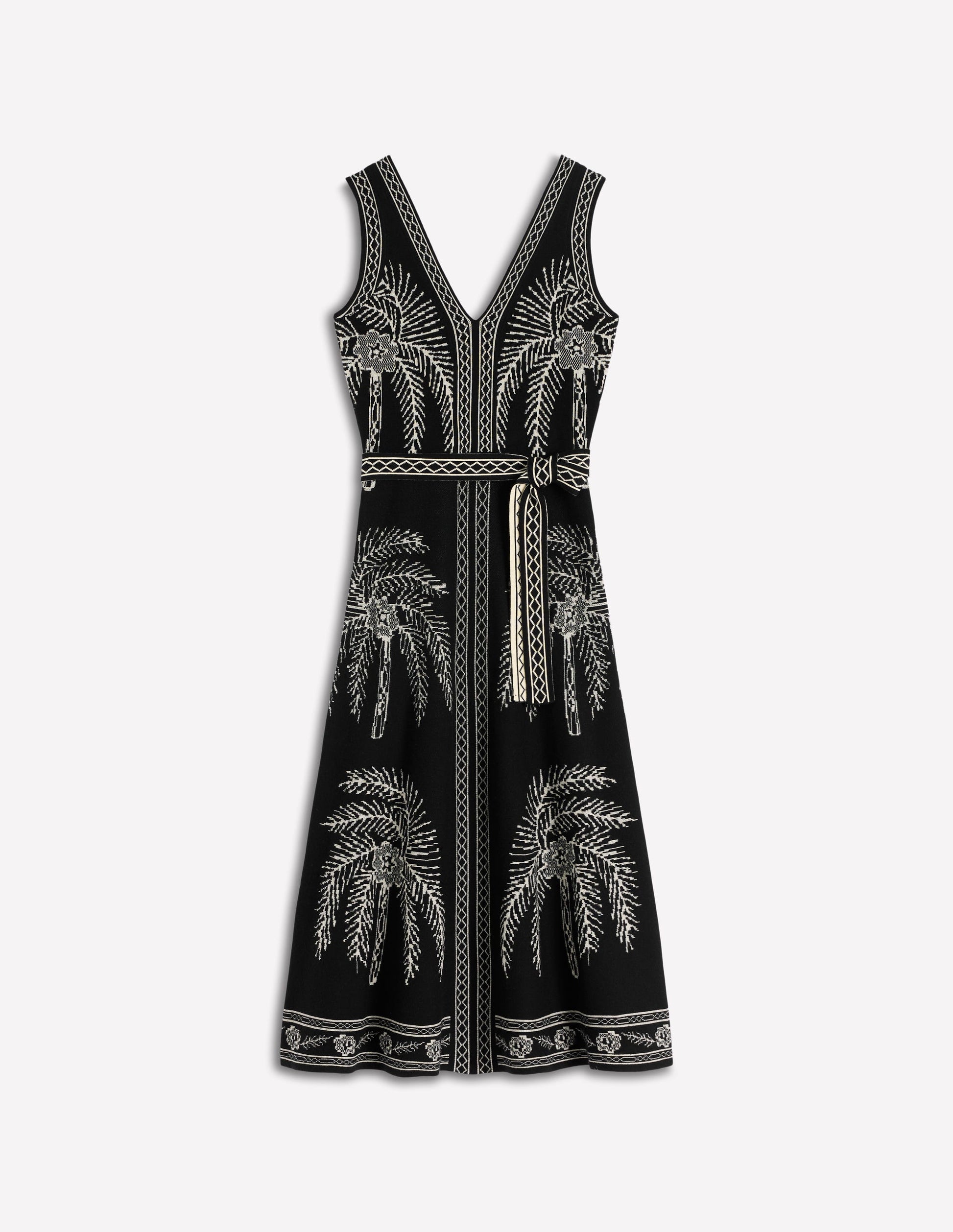 Jacquardkleid mit V-Ausschnitt-Palmen Jacquard-8