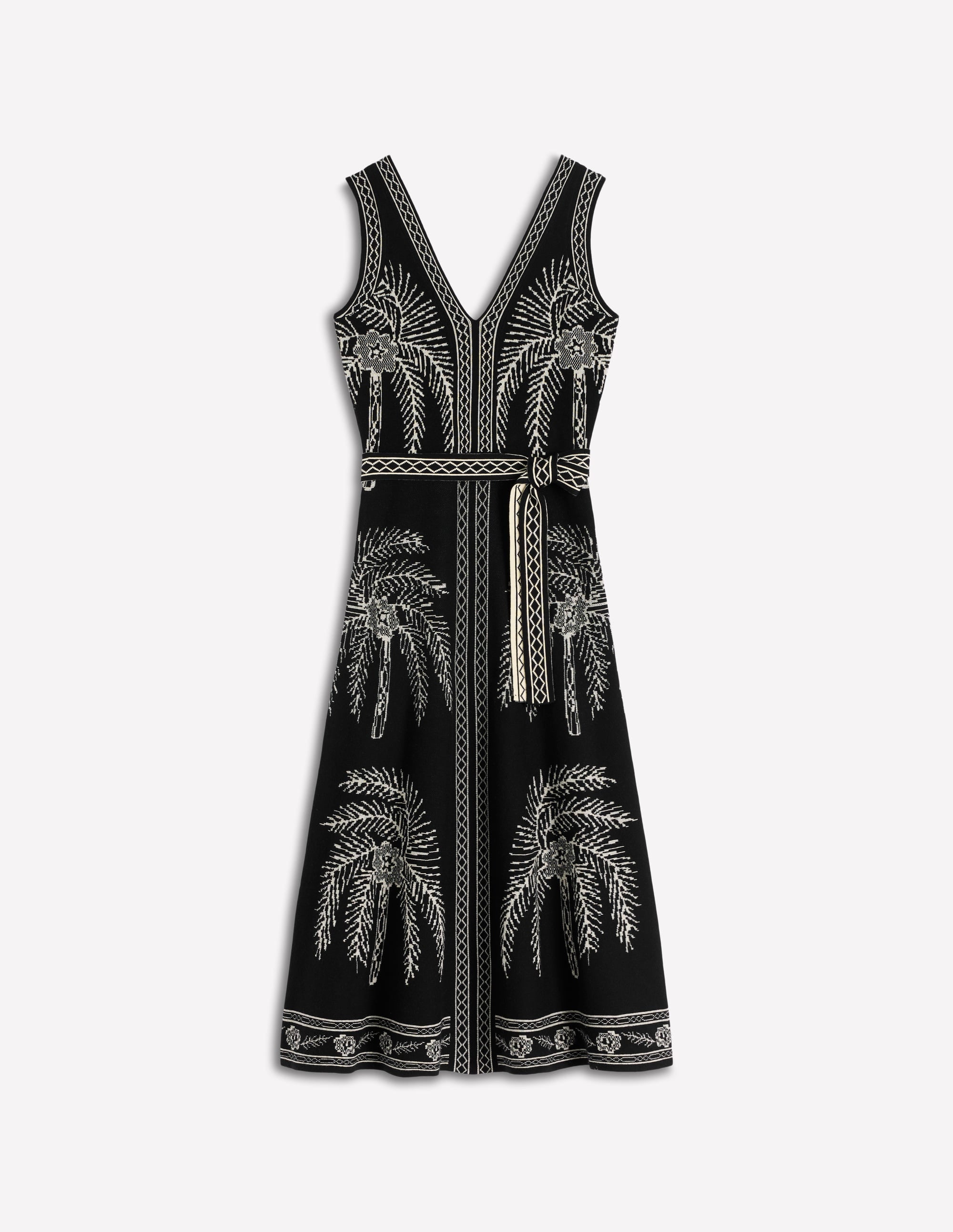 Robe à col V en jacquard-Jacquard palmier - Image 8