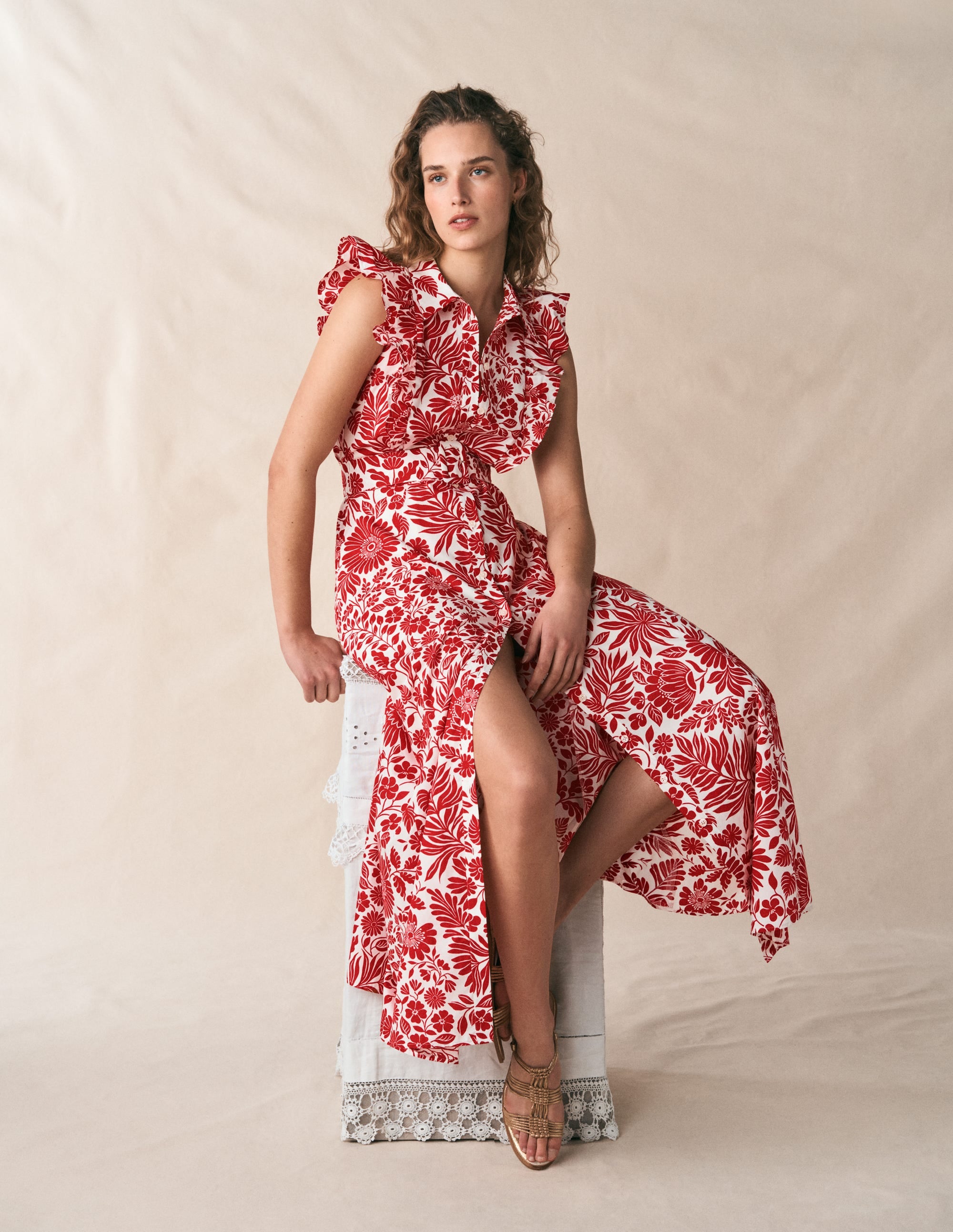 Hemdblusenkleid mit gerüschtem Oberteil-Merida-Rot, Blühendes Blumenbeet - Image 5