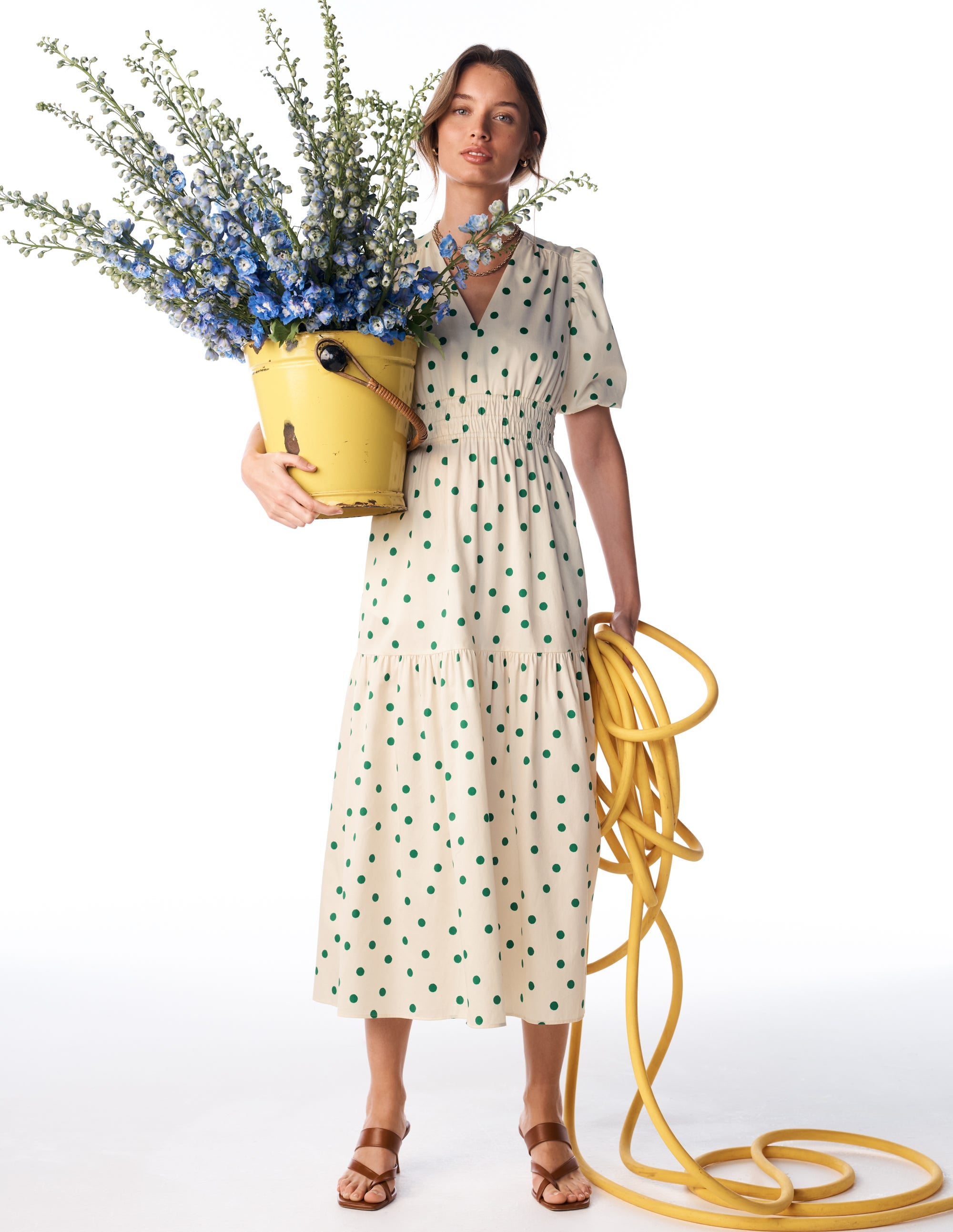 Irene Puff Sleeve Cotton Dress-Papyrus, Painted Dot Spaced - Image 1