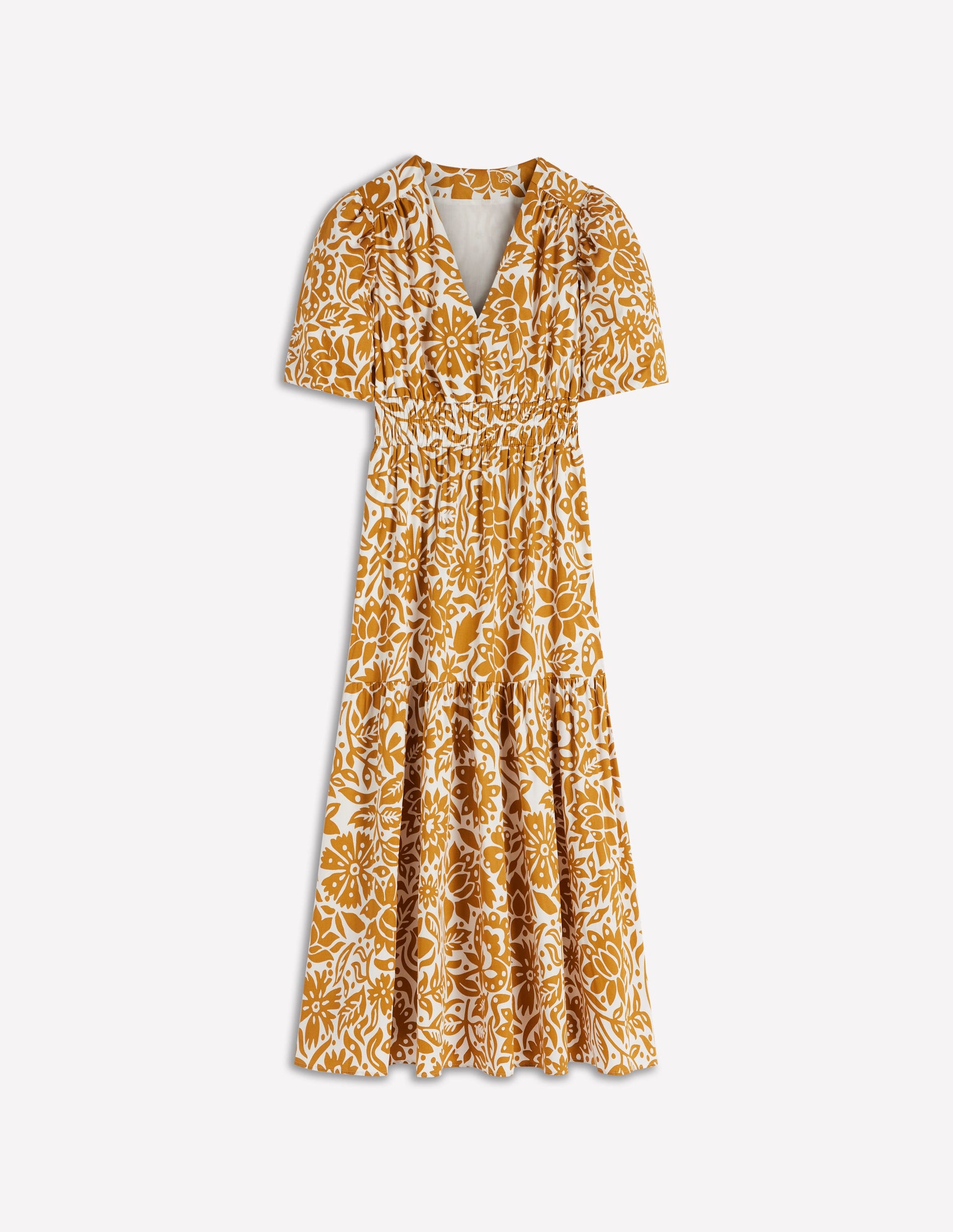 Irene Kleid mit Puffärmeln-Goldweizen, Großflächiges Wiesenmuster-6