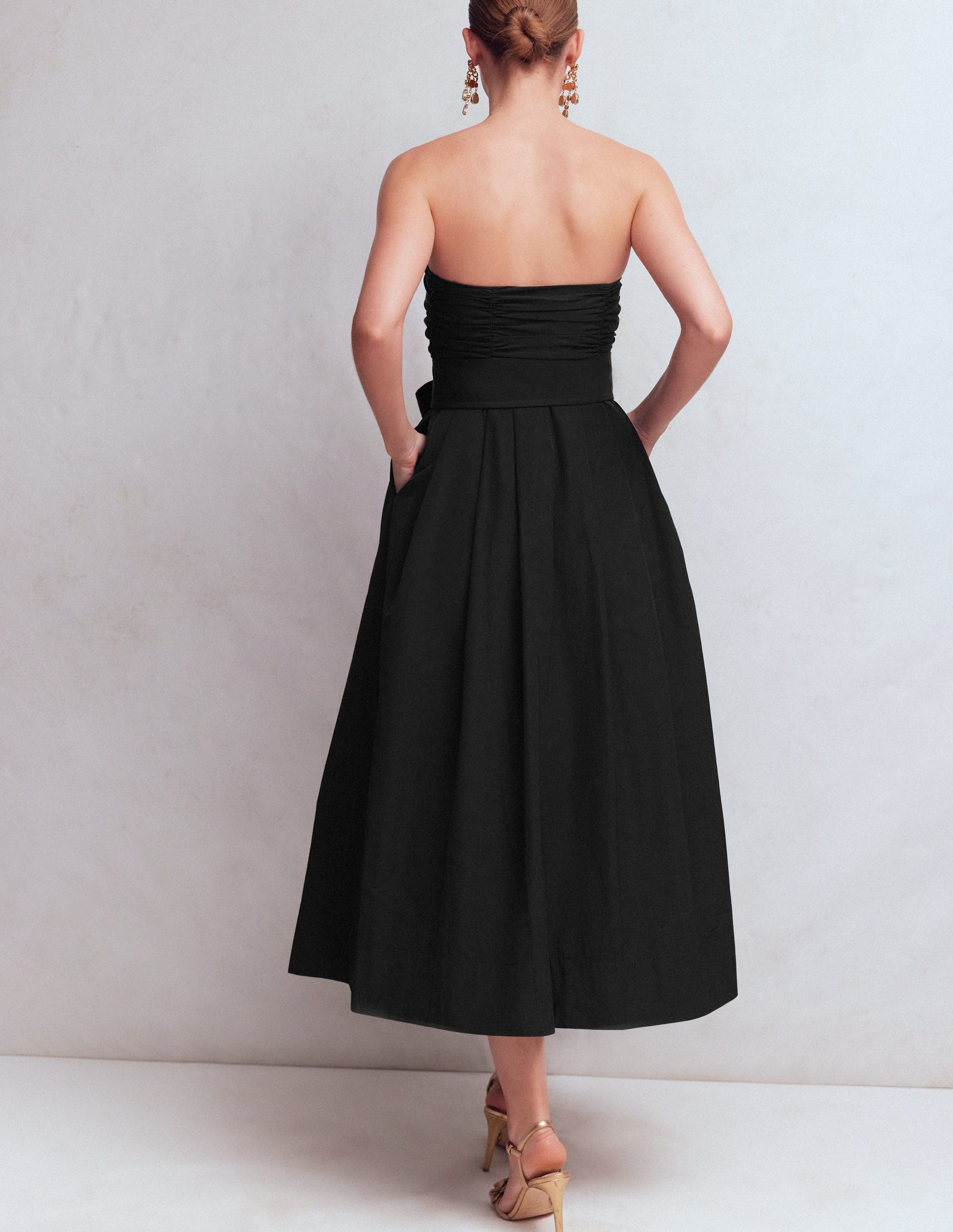 Trägerloses Taftkleid-Schwarz-3