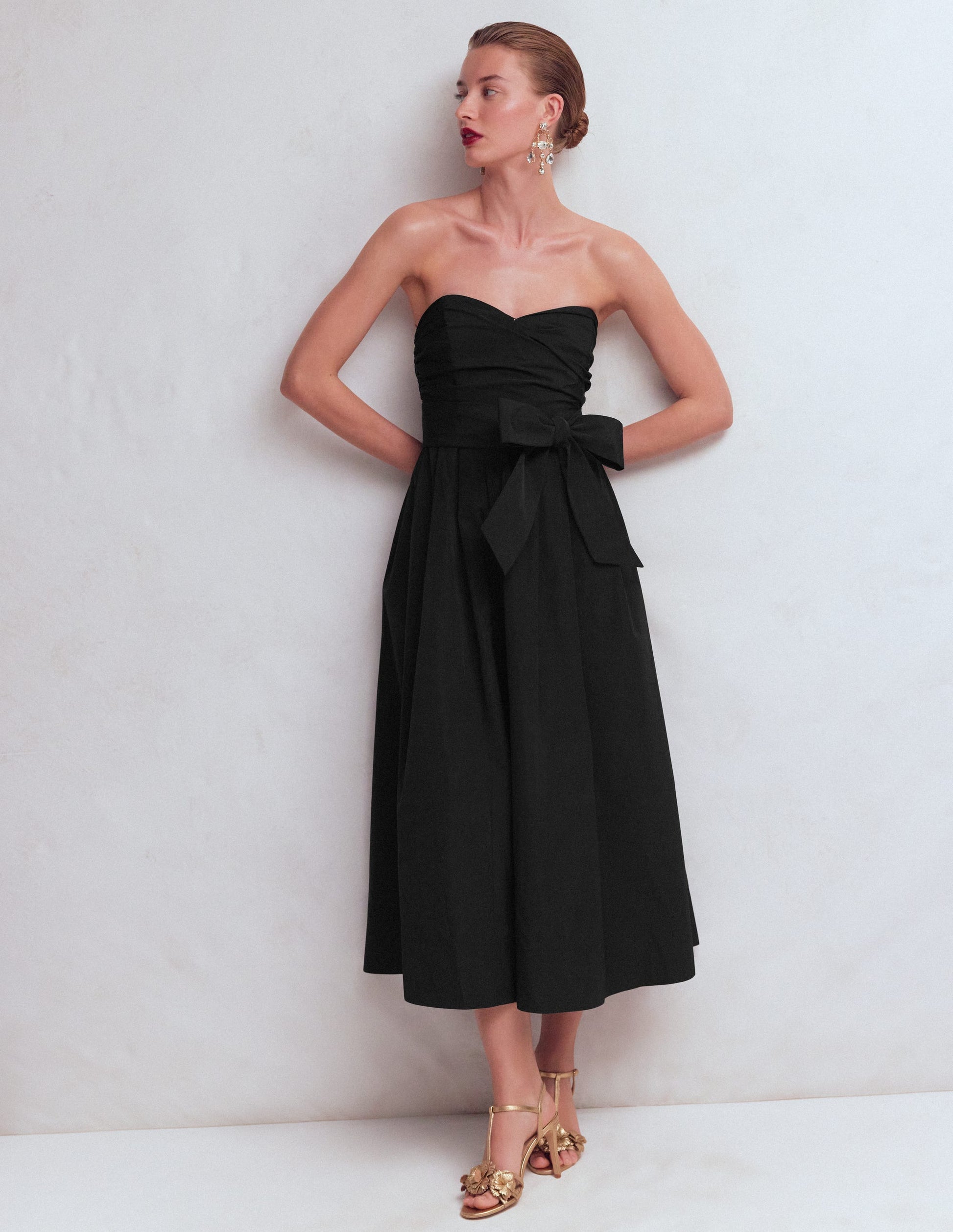 Trägerloses Taftkleid-Schwarz-4