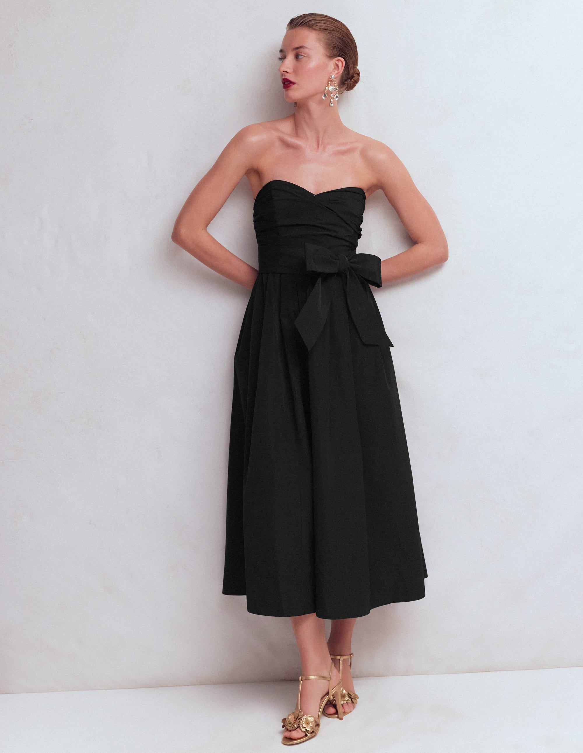 Robe bustier en taffetas-Noir - Image 4