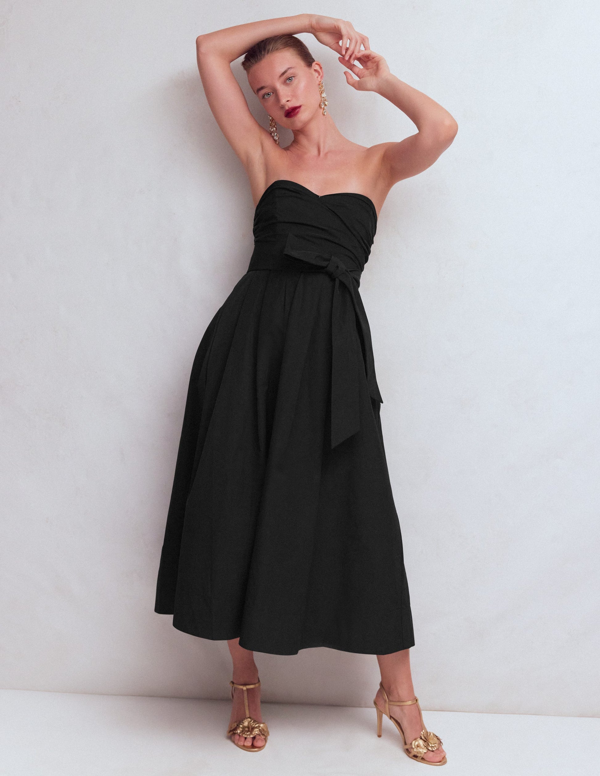 Trägerloses Taftkleid-Schwarz-5