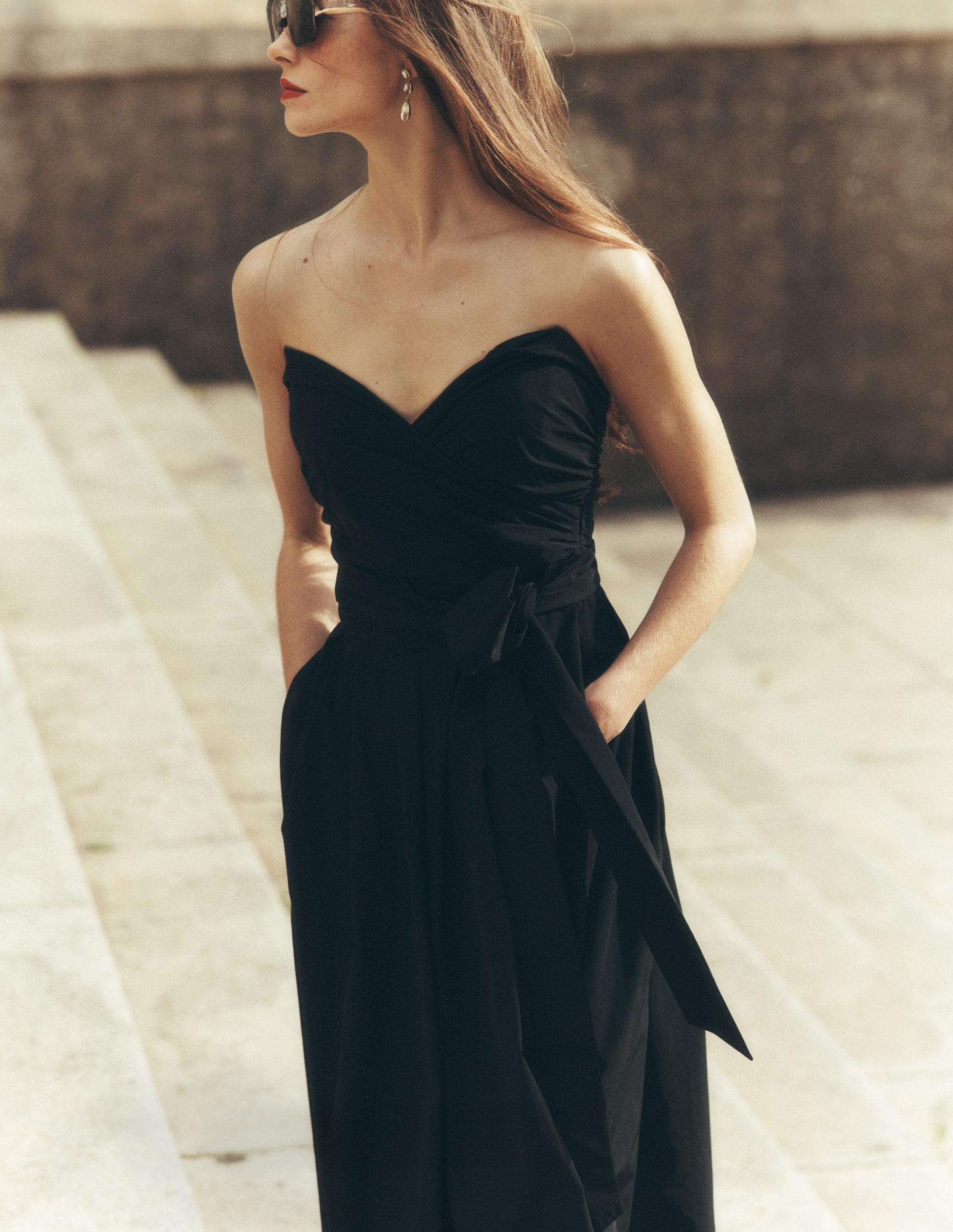 Trägerloses Taftkleid-Schwarz-6