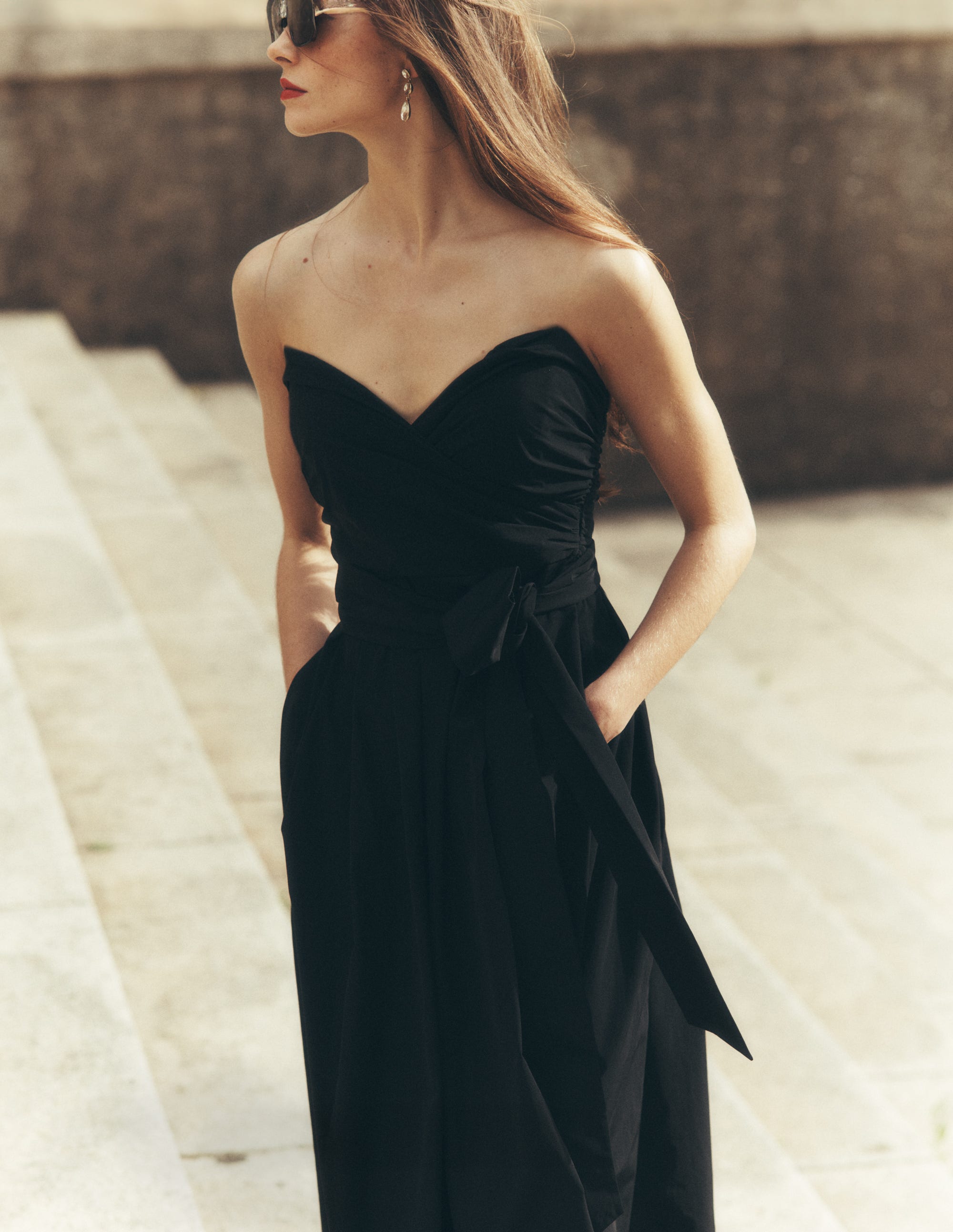 Robe bustier en taffetas-Noir - Image 6
