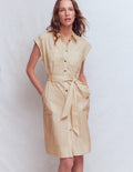 Kurzes Hemdblusenkleid mit Gürtel-Braun, Naturweiß Drillich Streifen