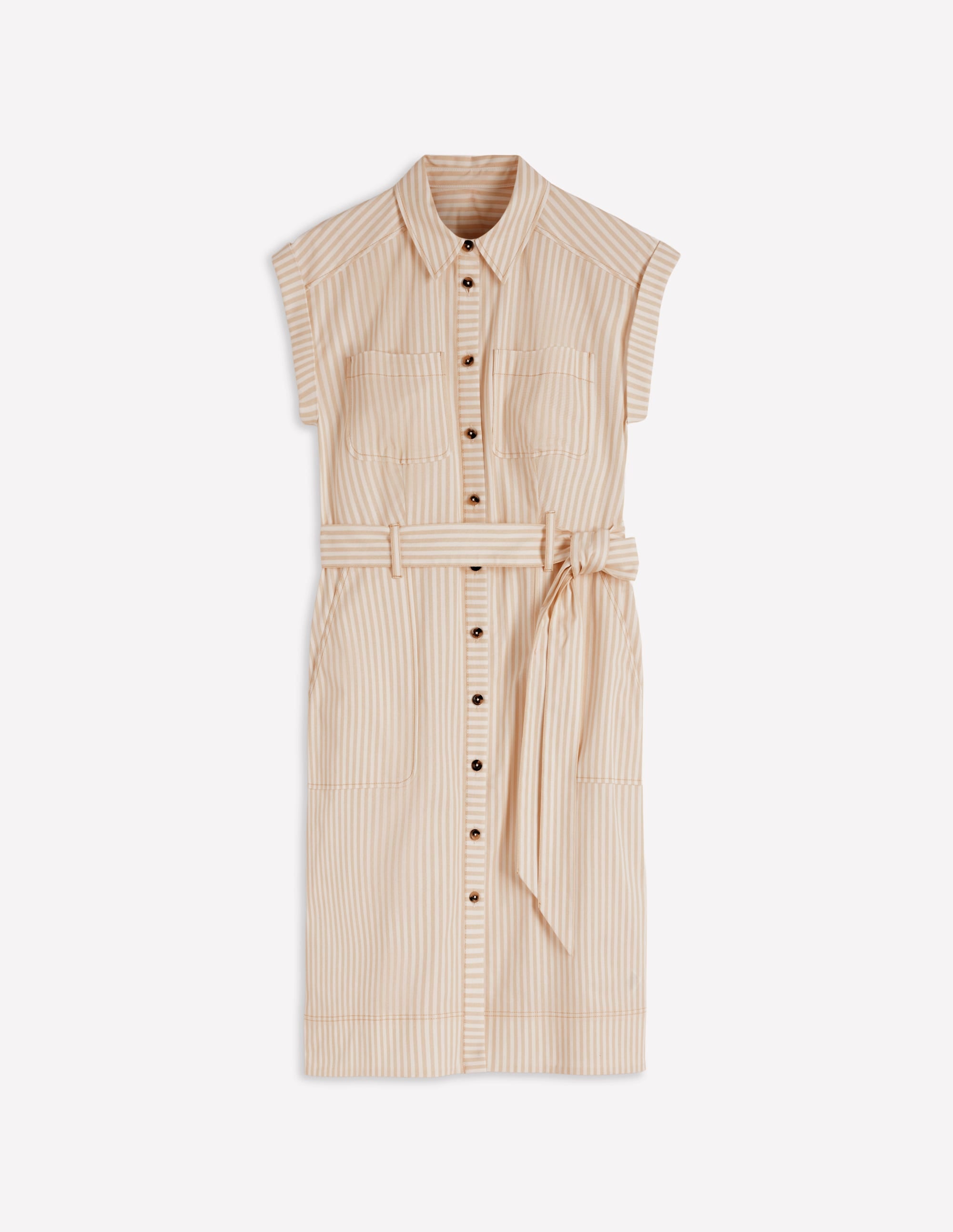 Kurzes Hemdblusenkleid mit Gürtel-Braun, Naturweiß Drillich Streifen - Image 7