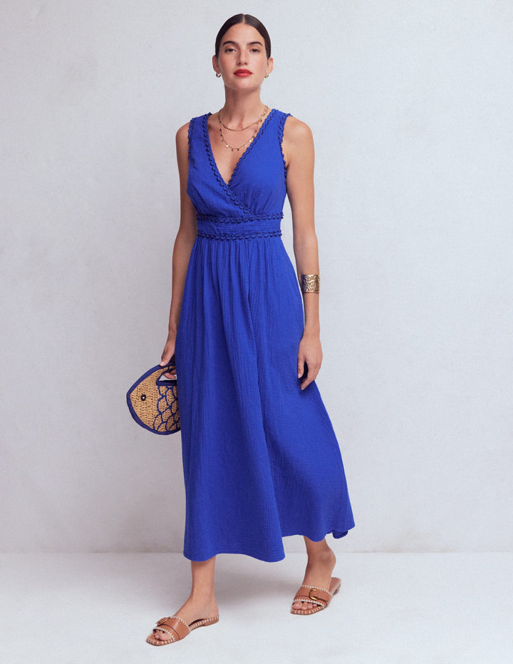 Lorna Doppeltuch-Kleid mit Besatz-Leuchtendes Blau
