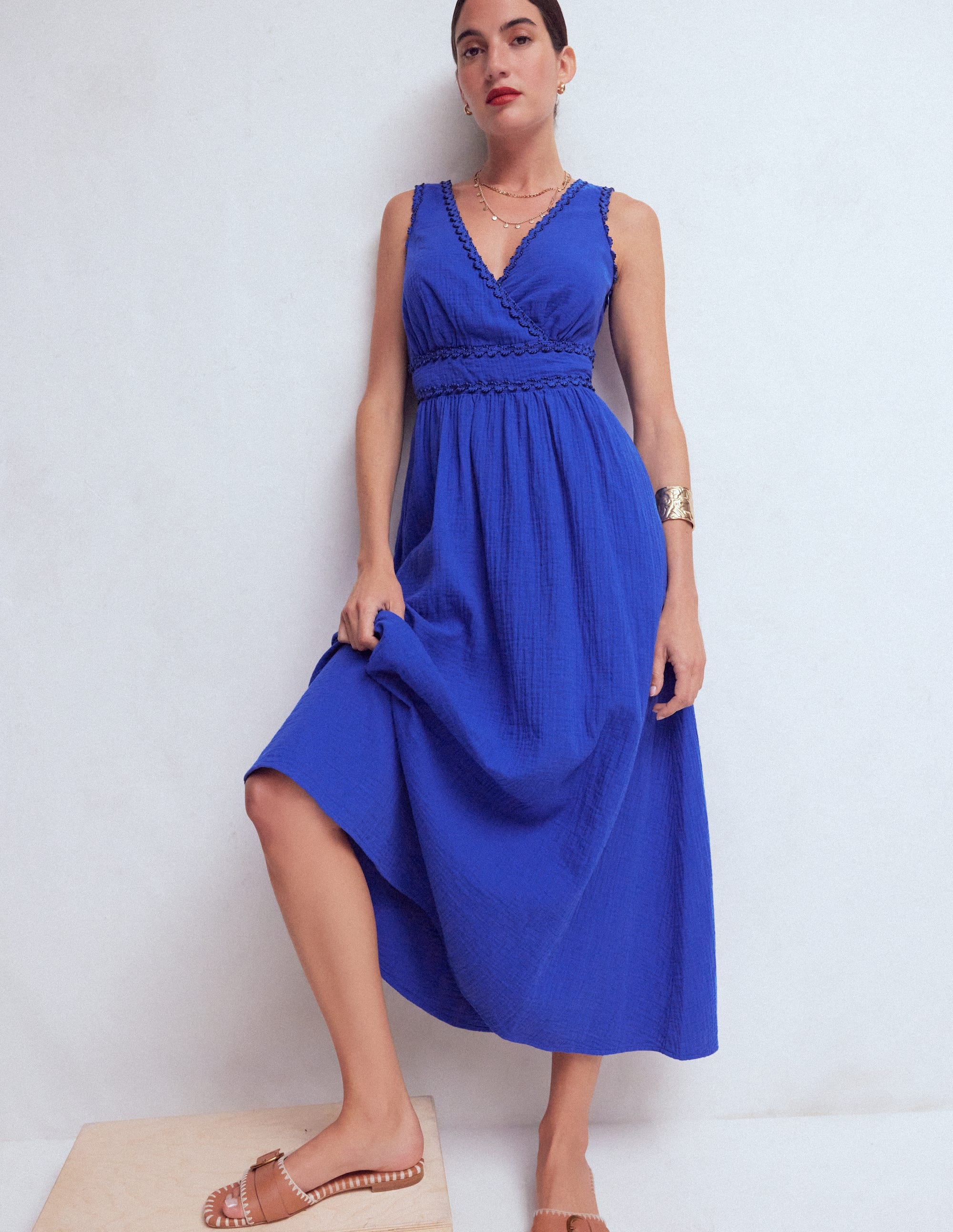 Lorna Doppeltuch-Kleid mit Besatz-Leuchtendes Blau - Image 4