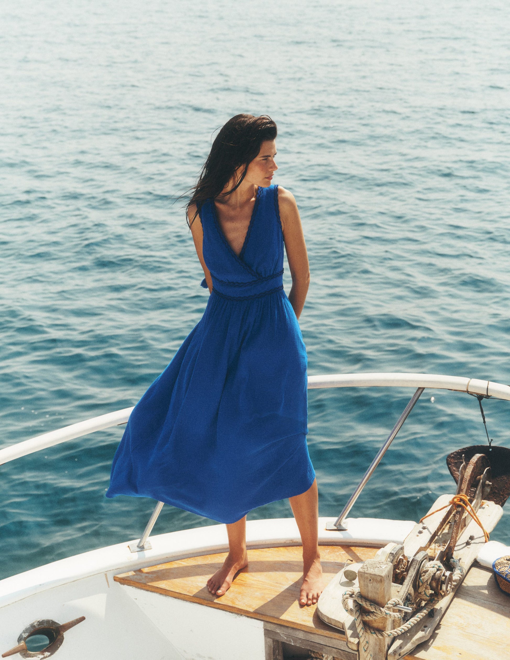 Lorna Doppeltuch-Kleid mit Besatz-Leuchtendes Blau-1