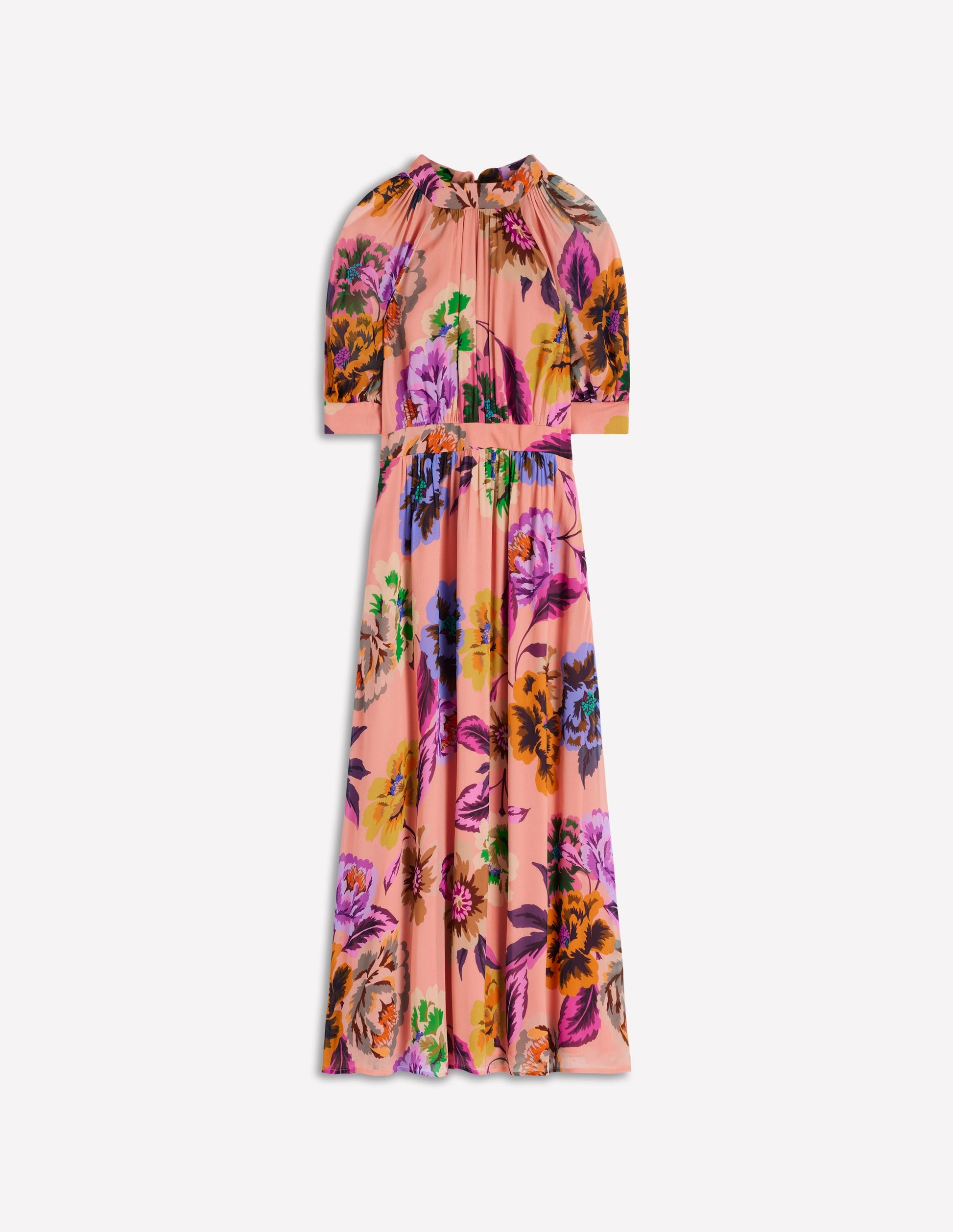 High Neck Blouson Sleeve Dress-Multi Opulent Blossom-7