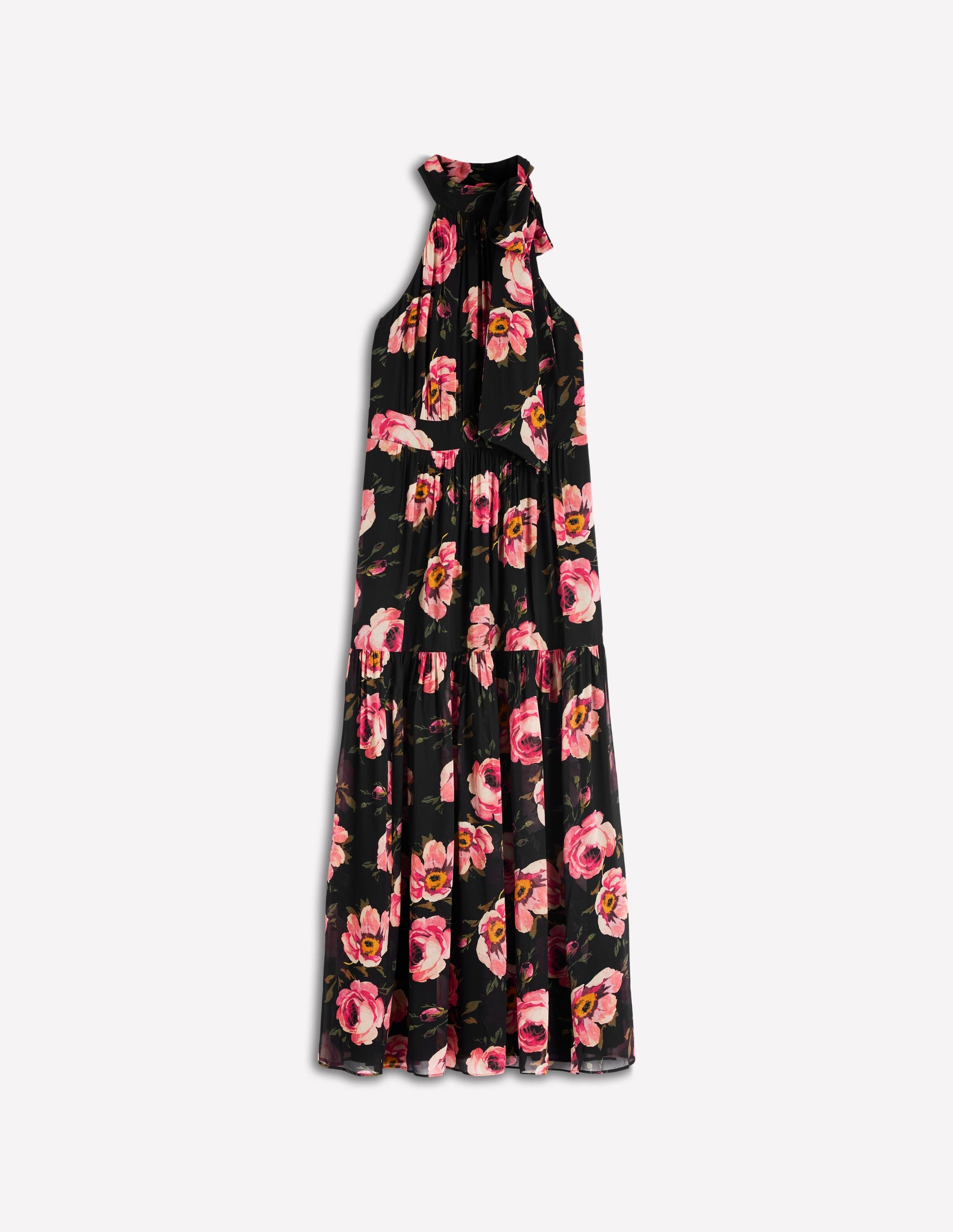 Robe longue Roisin avec col à nouer-Motif Whimsical Roses noir-8