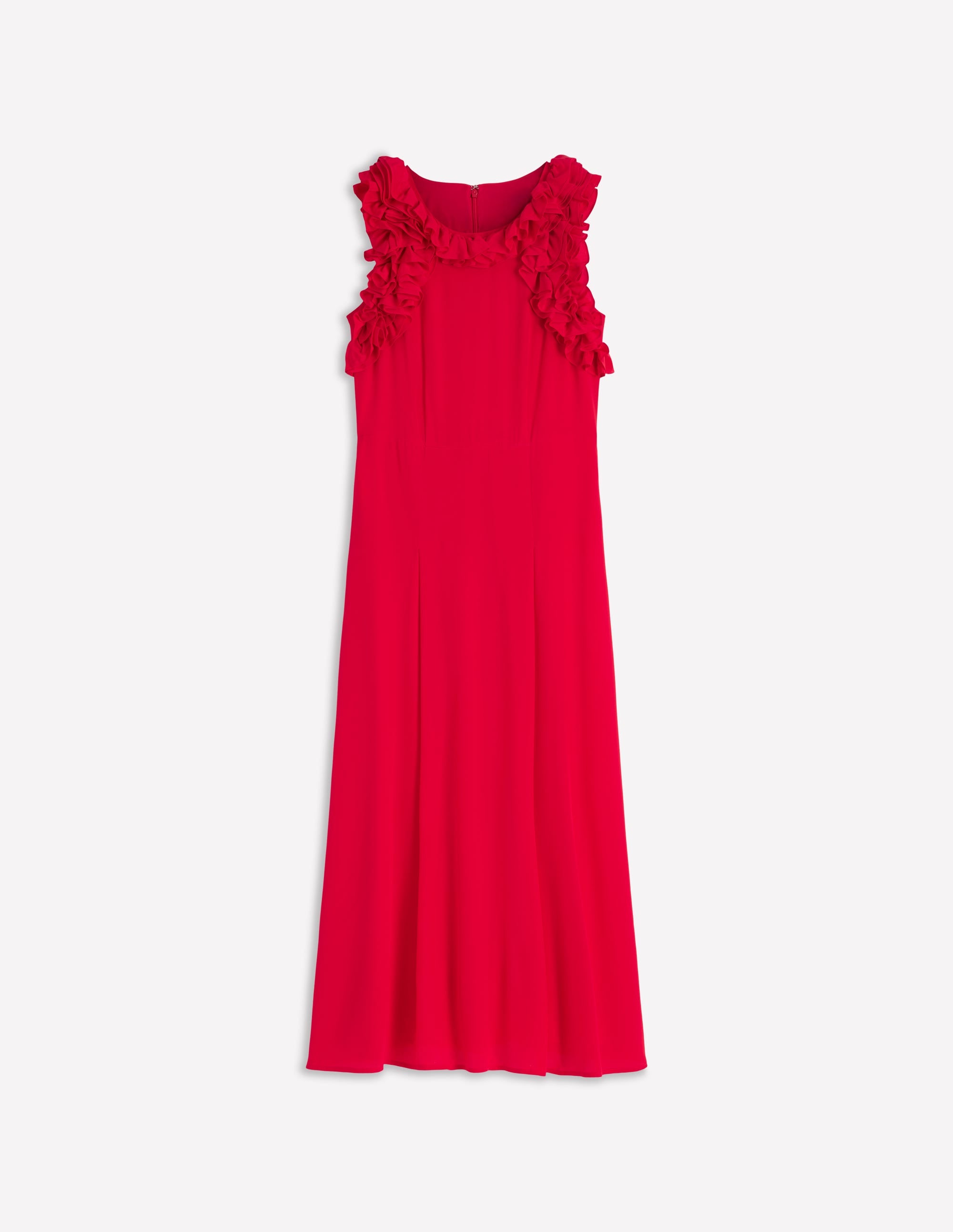 Robe midi en soie à volants-ROUGE - Image 6