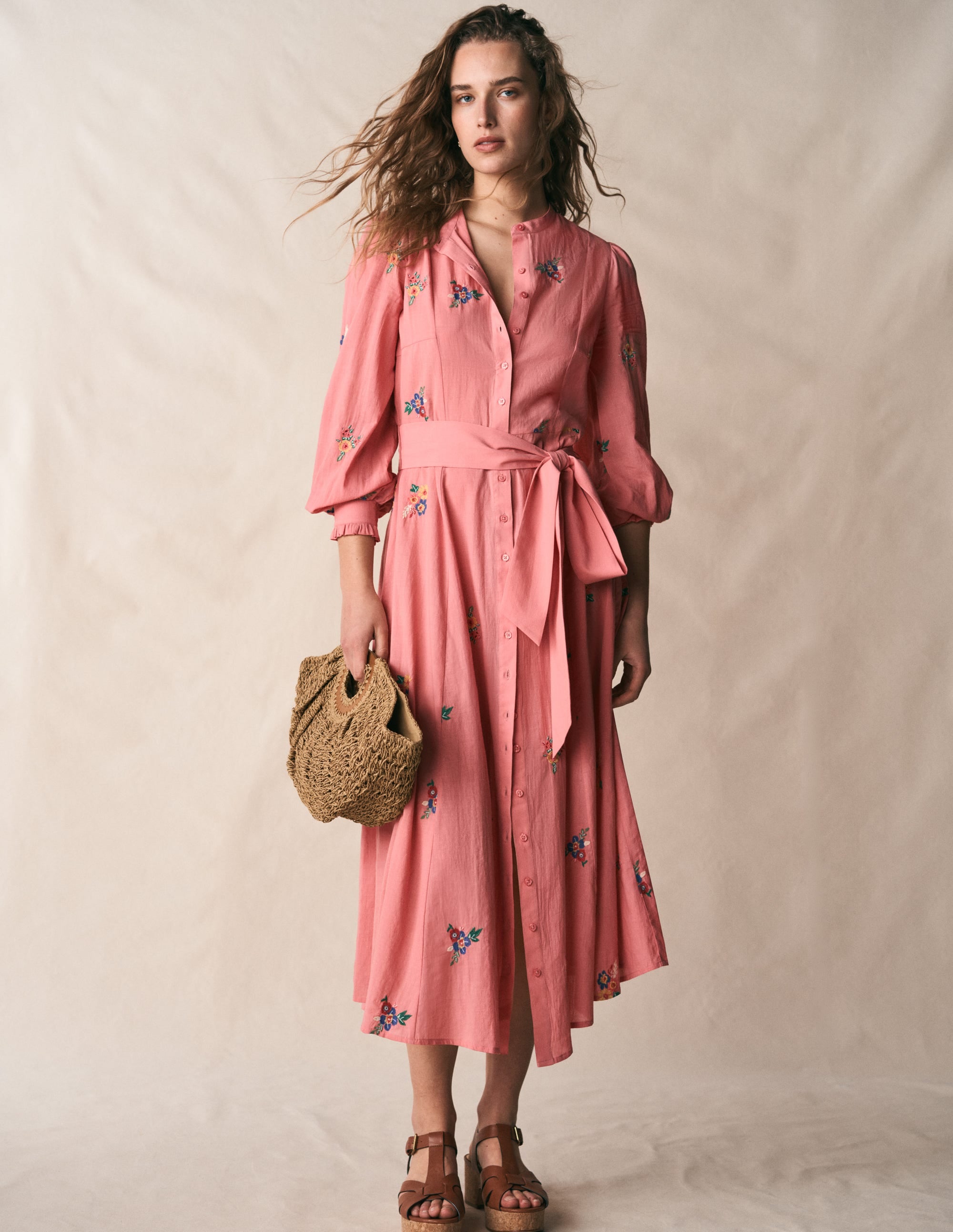 Embroidered Shirt Dress-Pink Embroidery - Image 7
