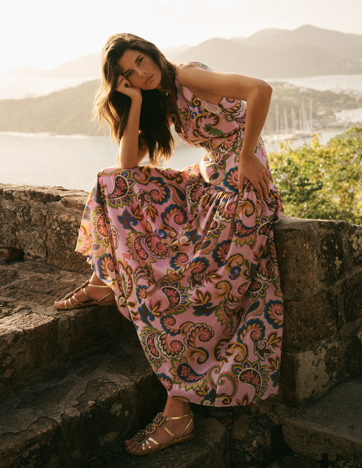 Ärmelloses Kleid mit tiefer Taille-Bunt Paisley-Ekstase