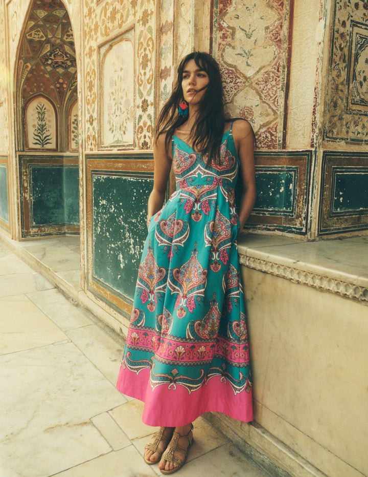 Popeline-Kleid im Empire-Stil für besondere Anlässe-Aurorablau, Ornamente