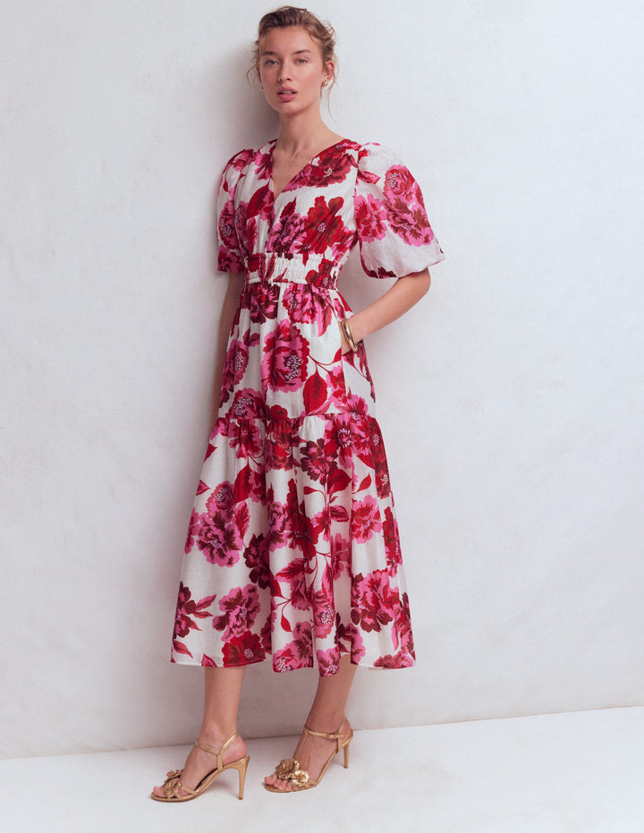 Irene Kleid für besondere Anlässe-Rosa Opulente Blüten