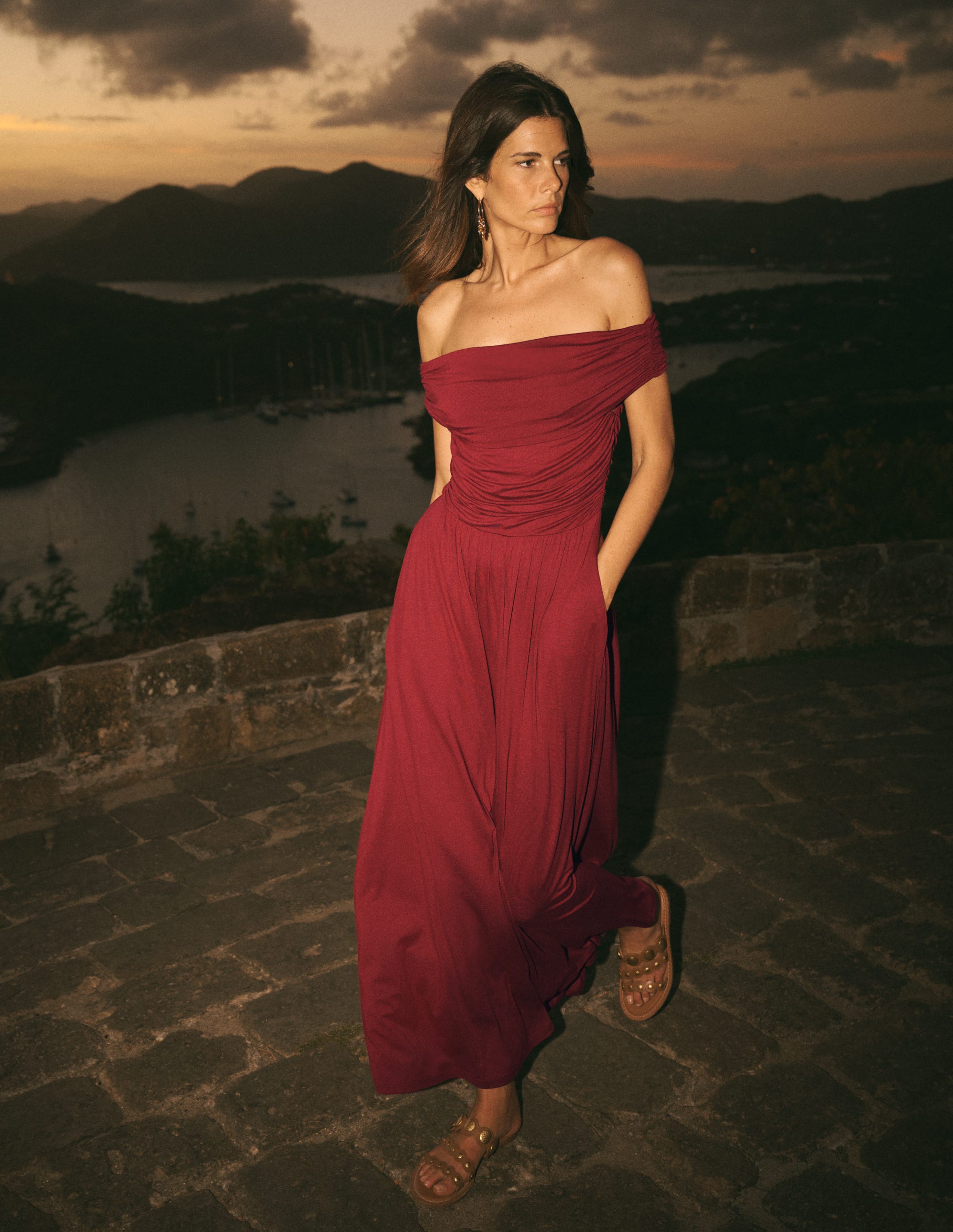 Bardot Gerafftes Maxikleid-Burgunderrot - Image 1