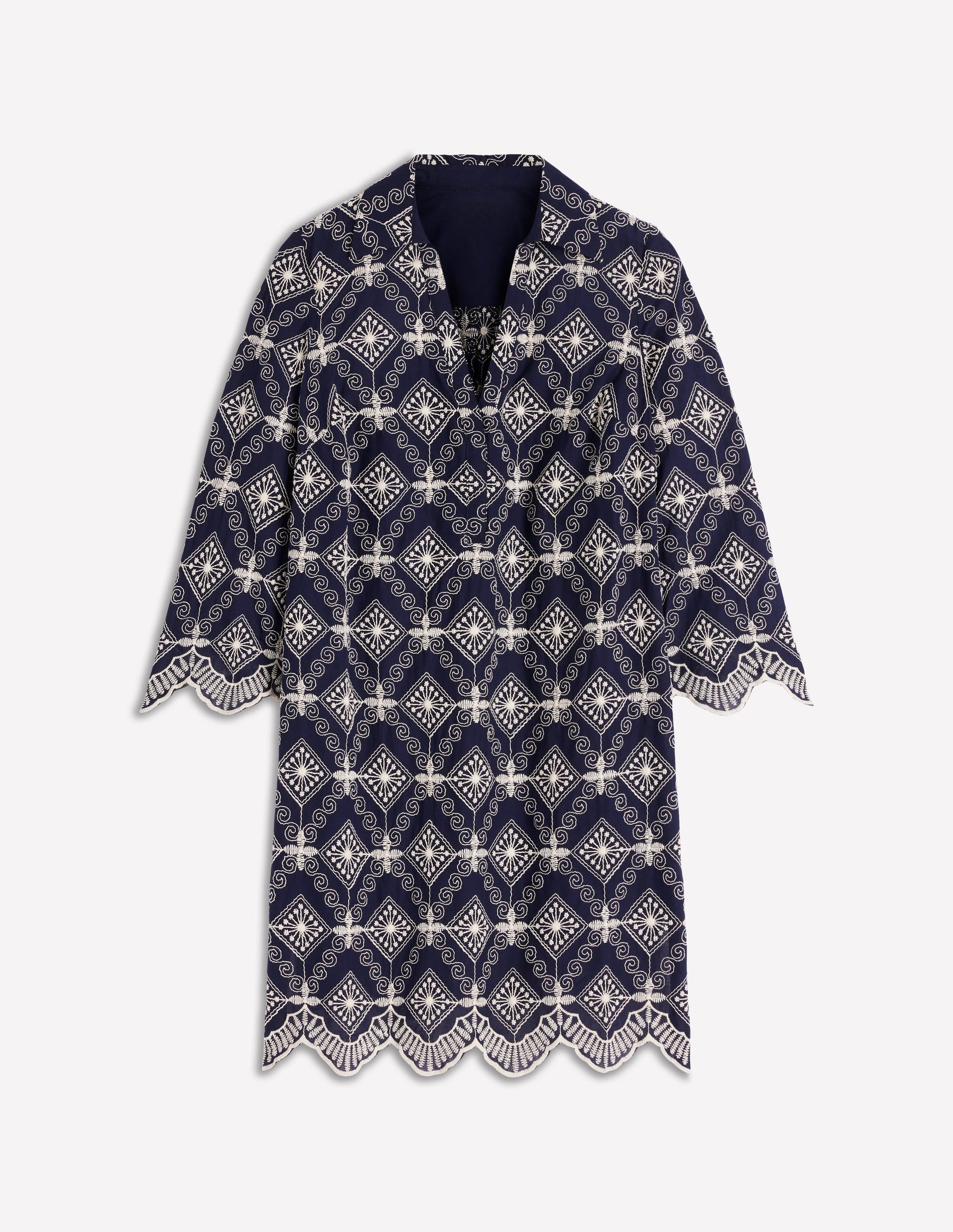 Carmen Kurzes Kleid mit Lochstickerei-Marineblau, Lochstickerei-7