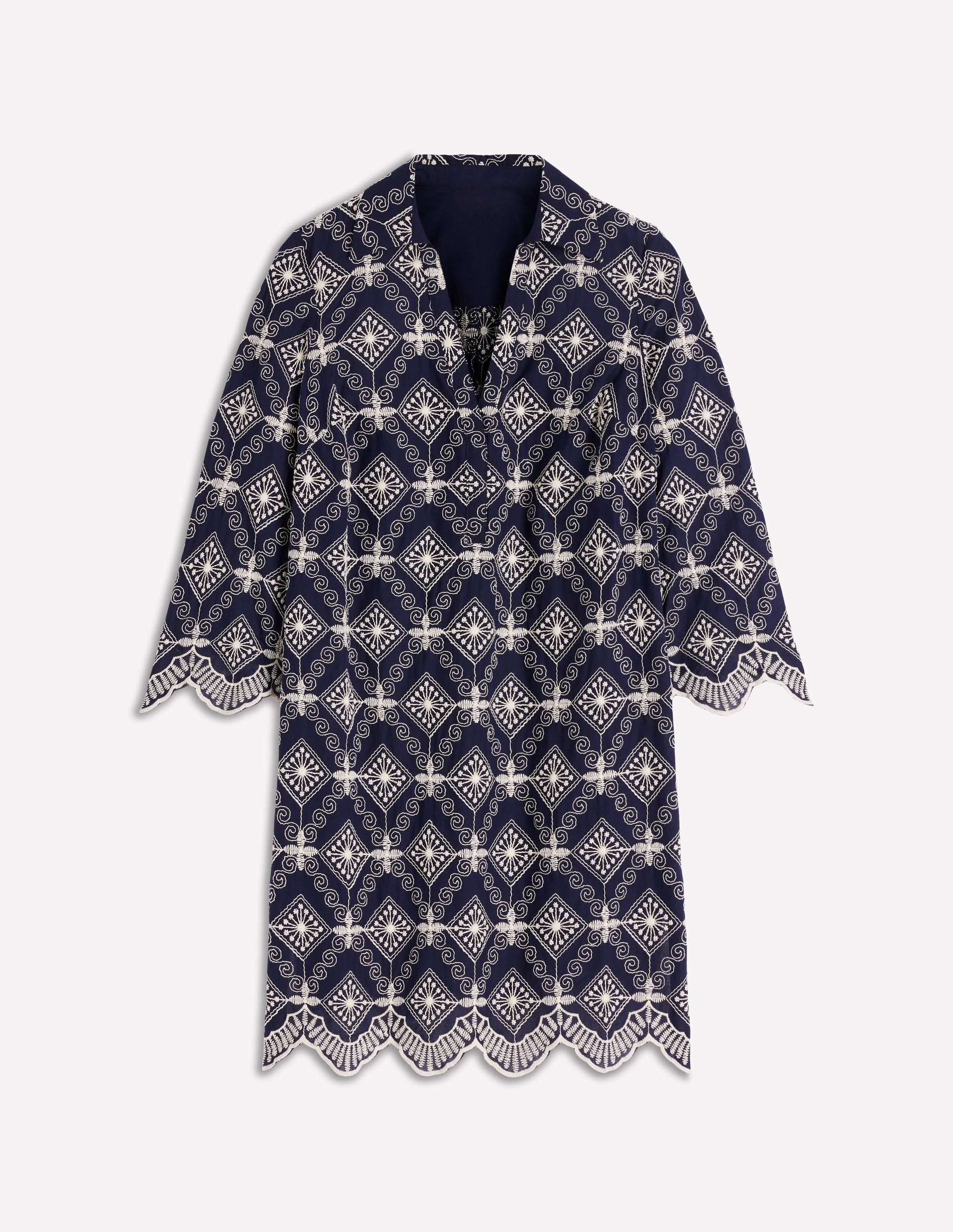 Carmen Kurzes Kleid mit Lochstickerei-Marineblau, Lochstickerei - Image 7