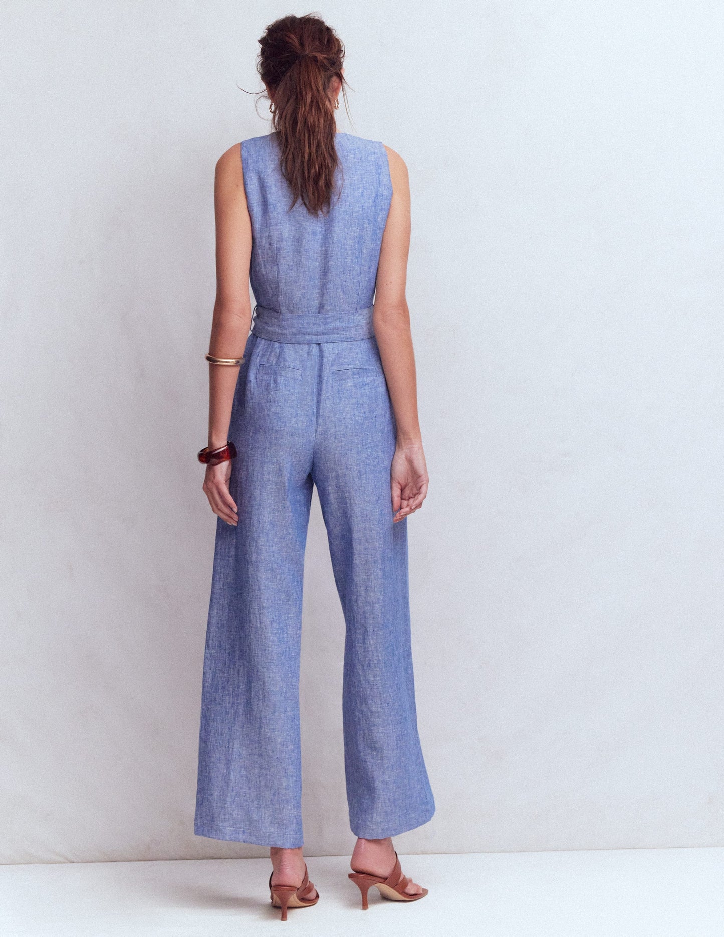 Combinaison Laura à col V en lin-Chambray bleu authentique