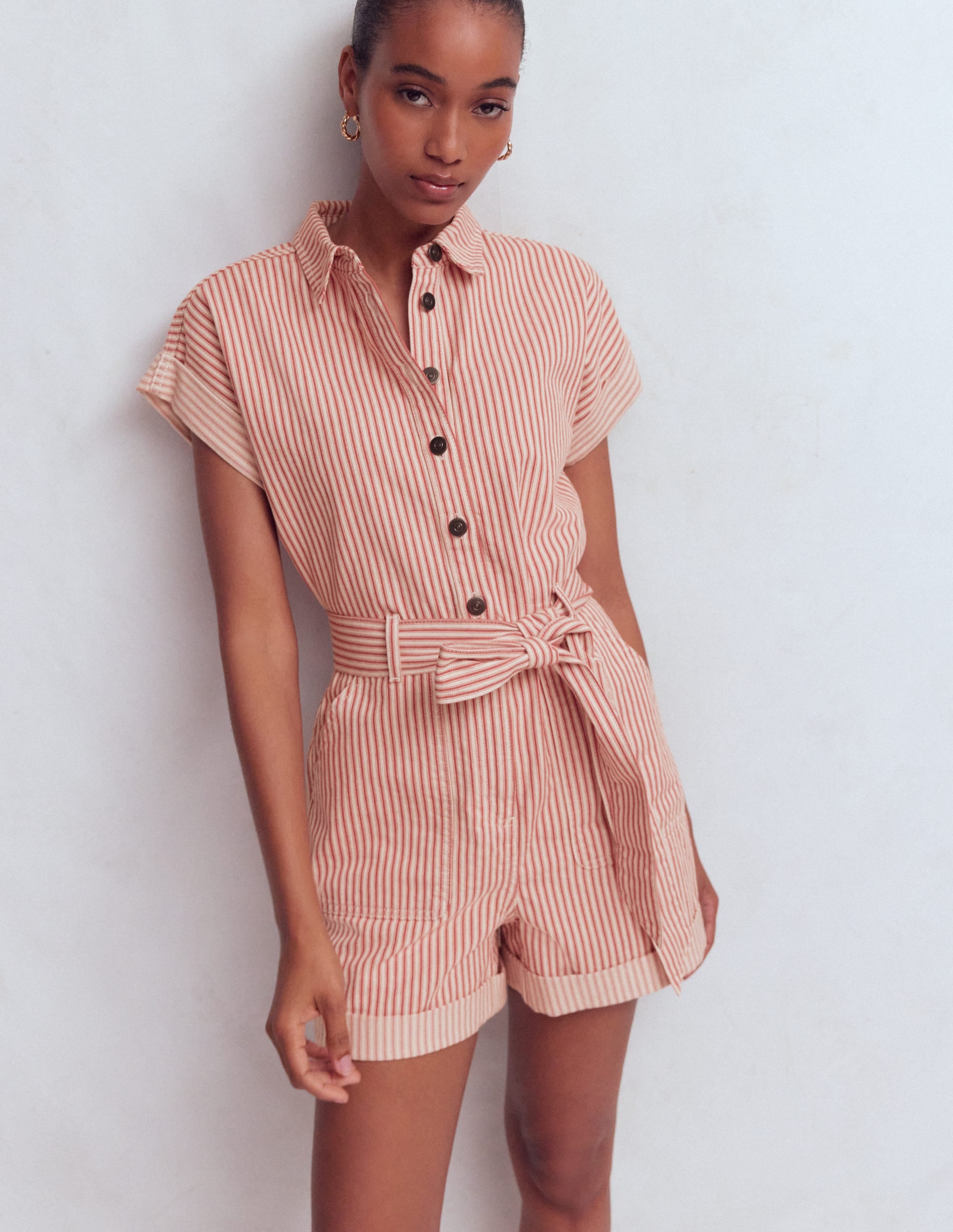 Kay Denim Playsuit-Red Tram Stripe - Image 1