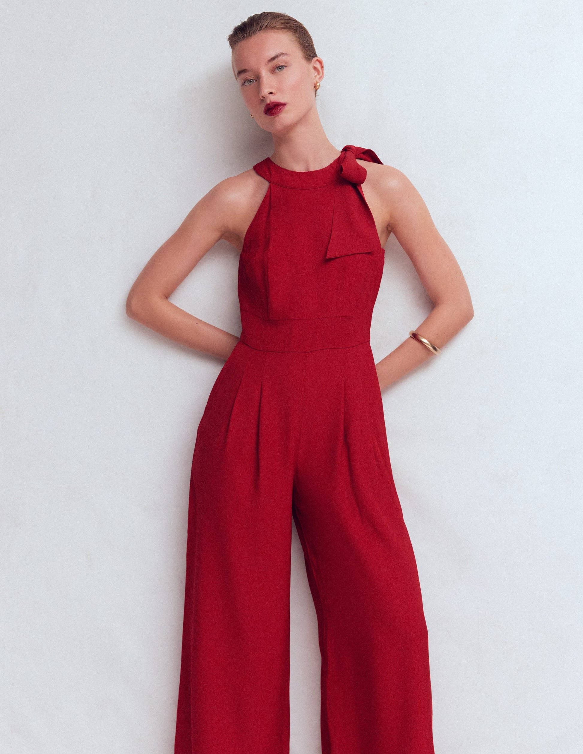 Neckholder-Jumpsuit zum Binden-Birnenrot-5