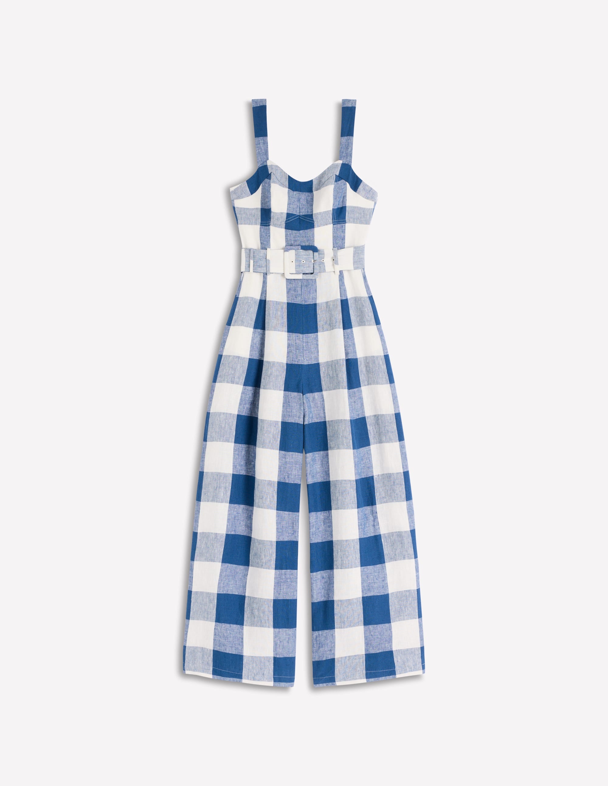 Leinen-Jumpsuit mit  Einsätzen am Oberteil-Denimblau Vichykaro - Image 8