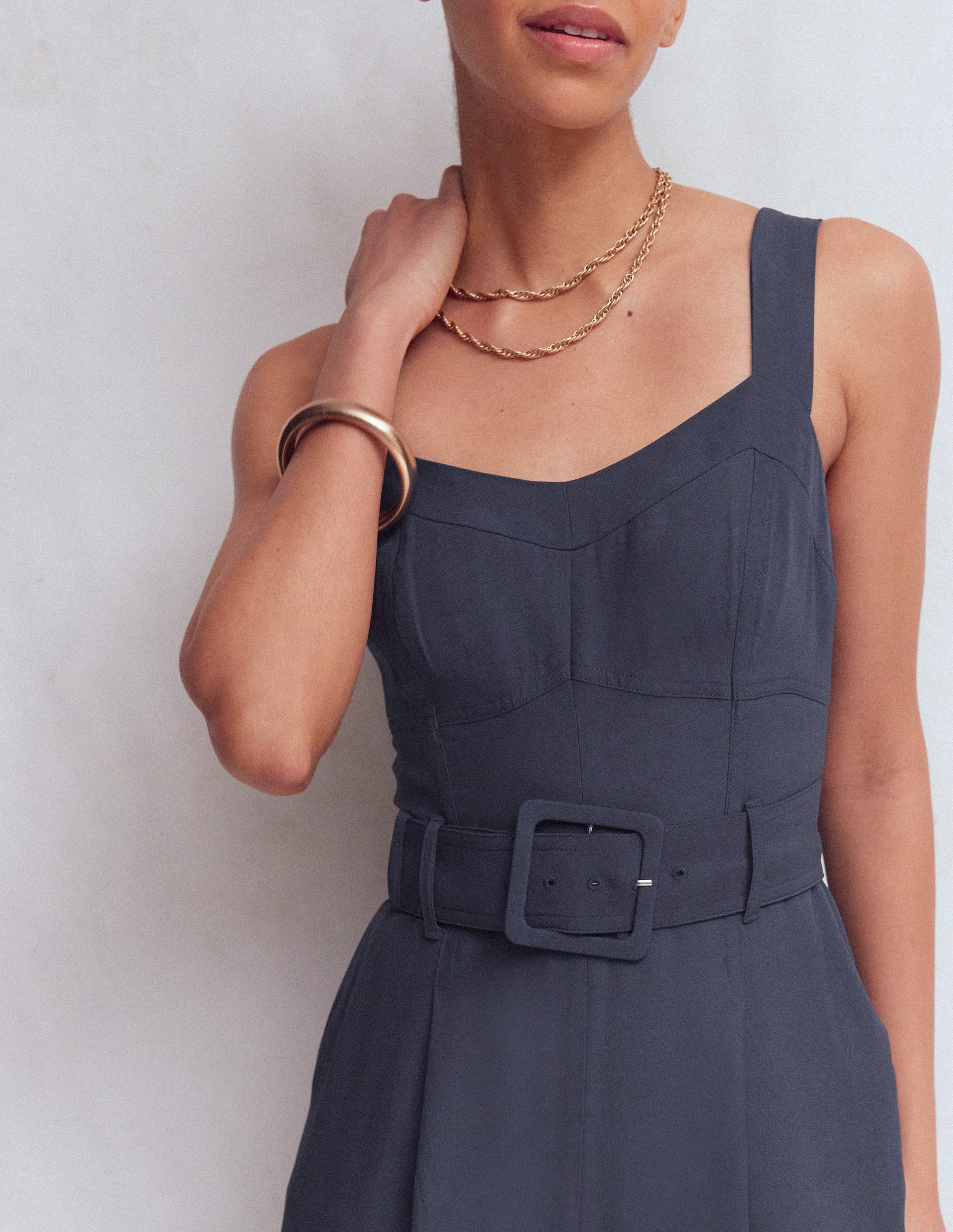 Boned Bodice Occasion Jumpsuit-Navy-2