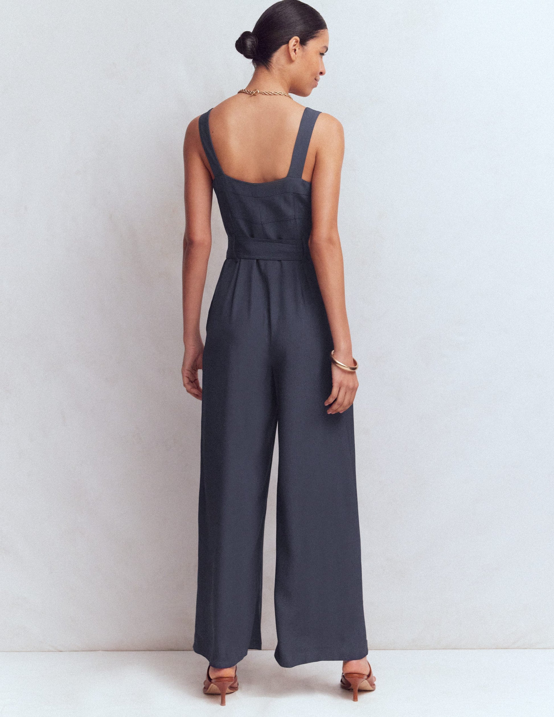 Boned Bodice Occasion Jumpsuit-Navy-3