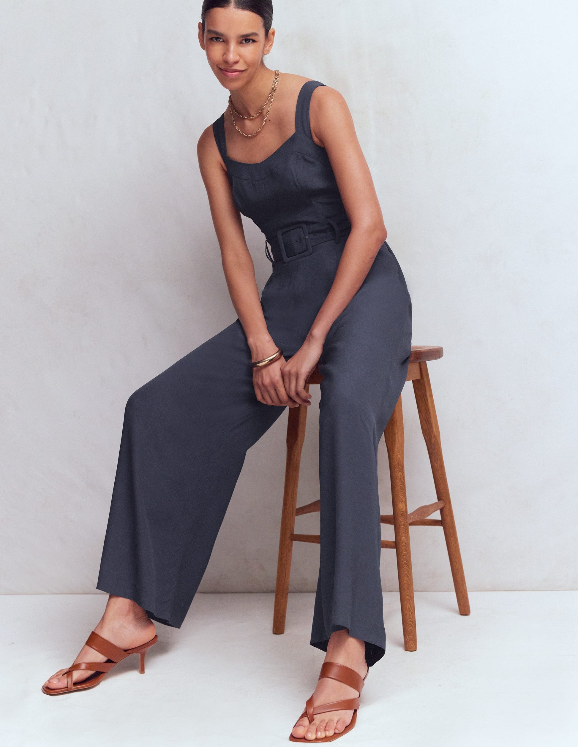 Boned Bodice Occasion Jumpsuit-Navy-4