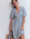 Robe midi Irene en lin-Rayé bleu
