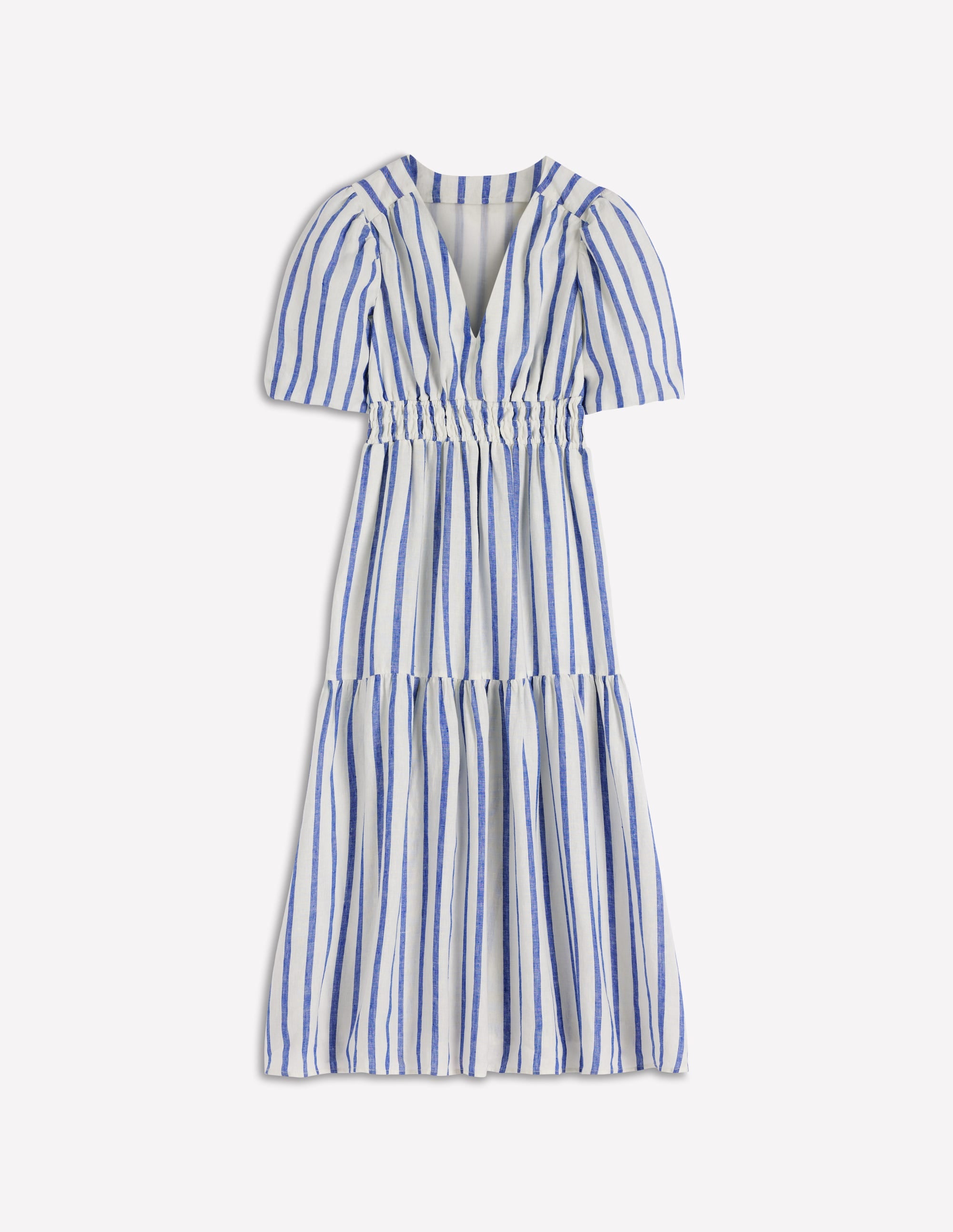 Robe midi Irene en lin-Rayé bleu - Image 7