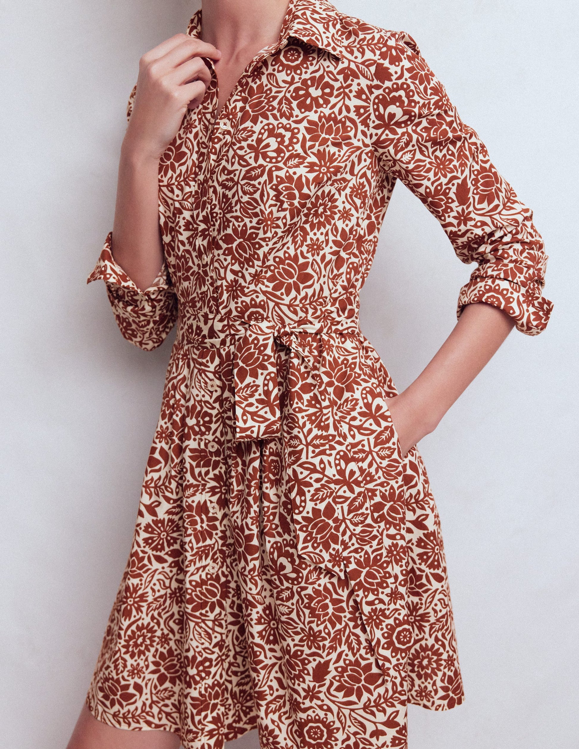 Alexa Long Sleeve Short Dress-Brown, Meadow Scatter-3