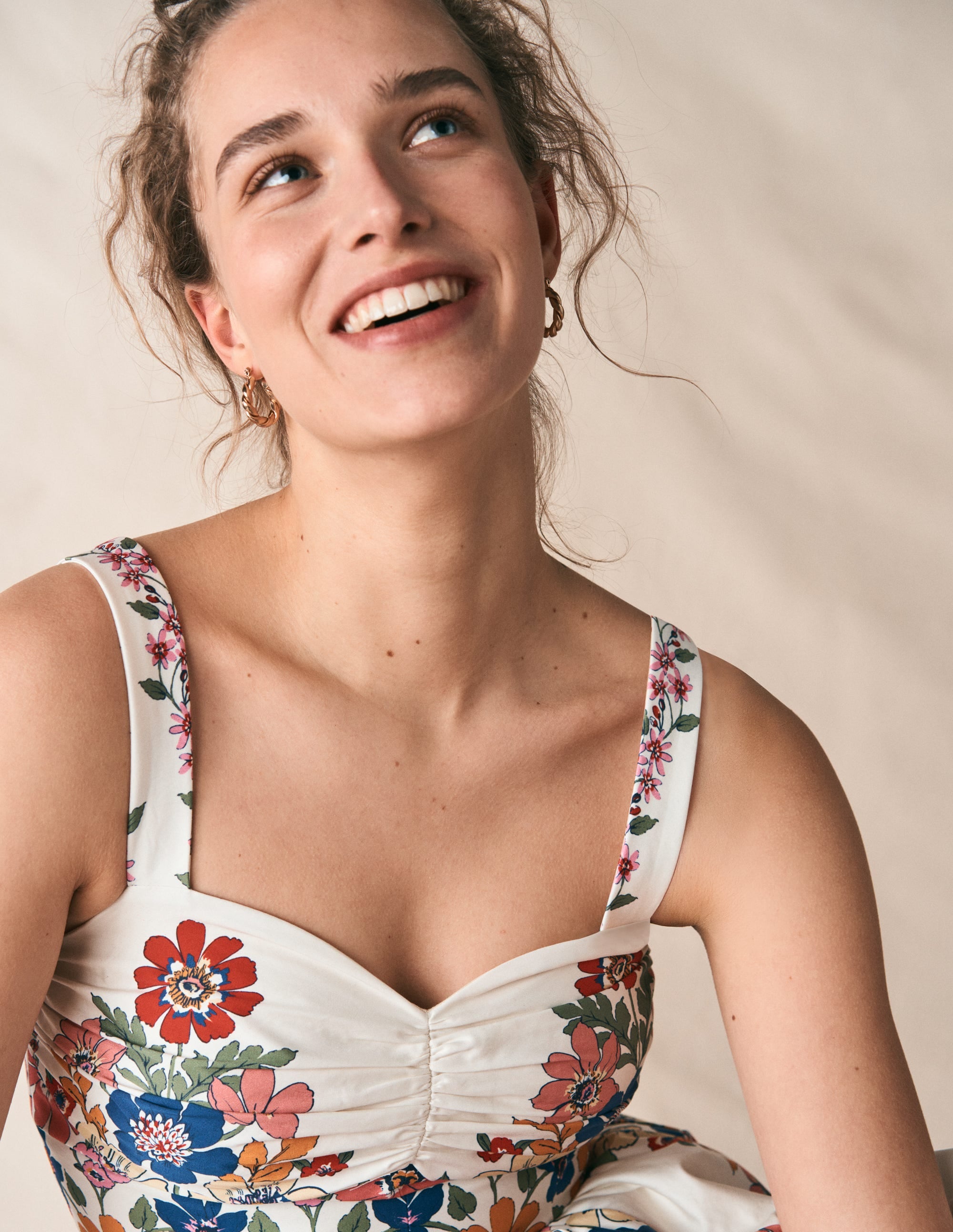 Ausgestelltes Midikleid-Bunt Wiesenblumen Gitter - Image 7