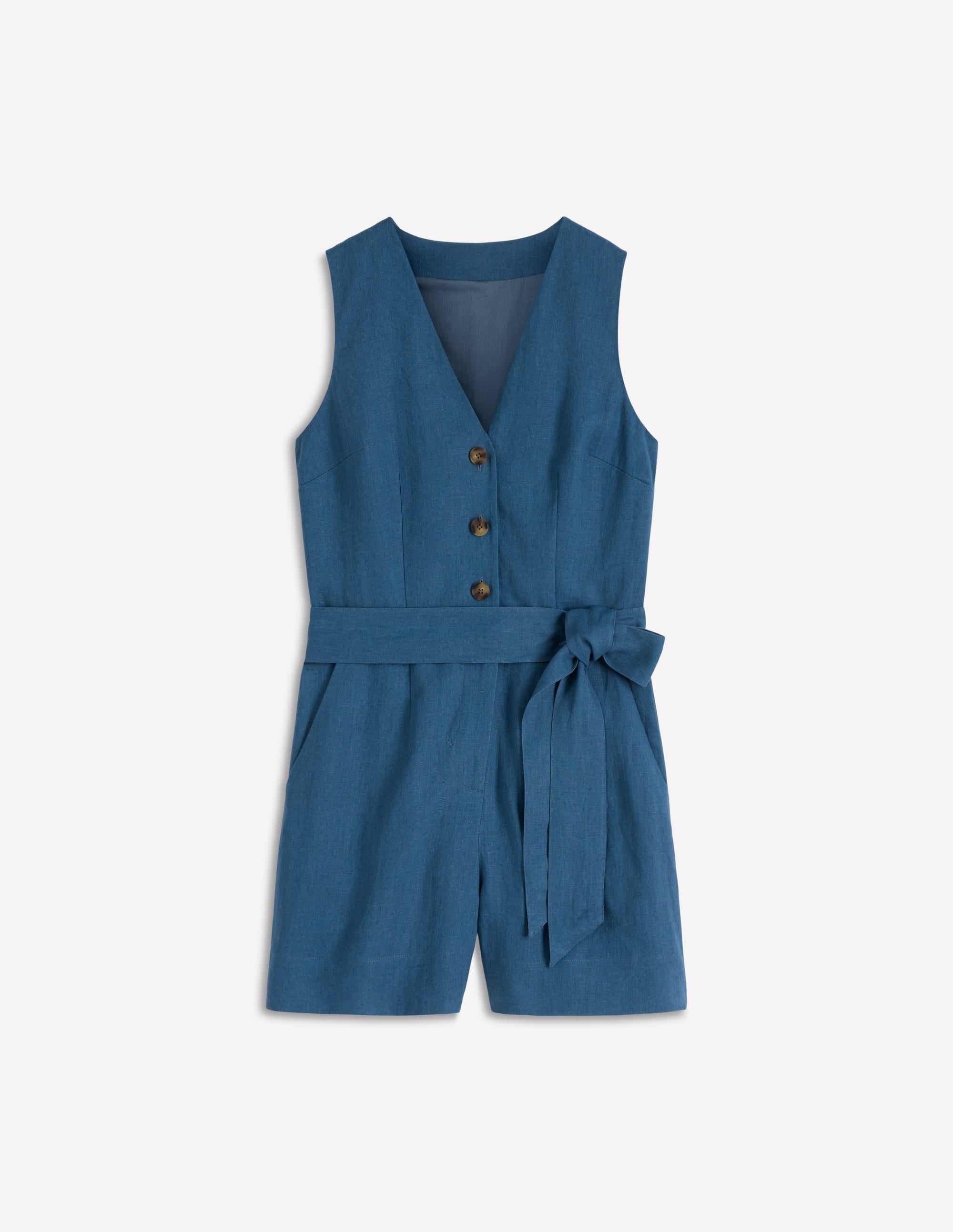 Laura Leinen-Jumpsuit mit V-Ausschnitt-Turmalinblau - Image 5