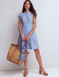Arabella Kurzes Leinenkleid-Blauer Faux-Uni