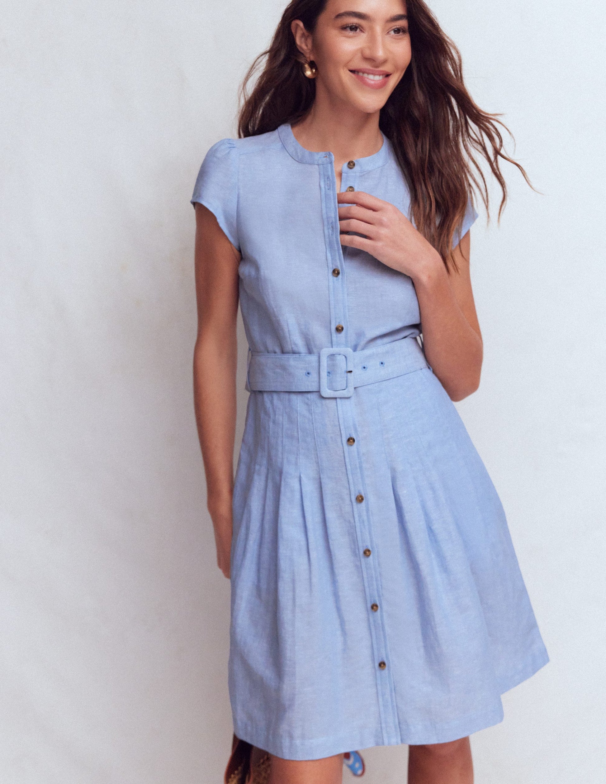Arabella Short Linen Dress-Chambray-4