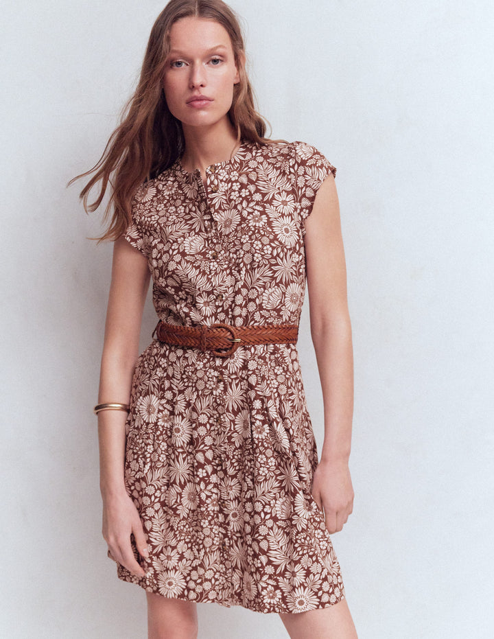 Arabella Kurzes Leinenkleid-Braun Blühendes Blumenbeet