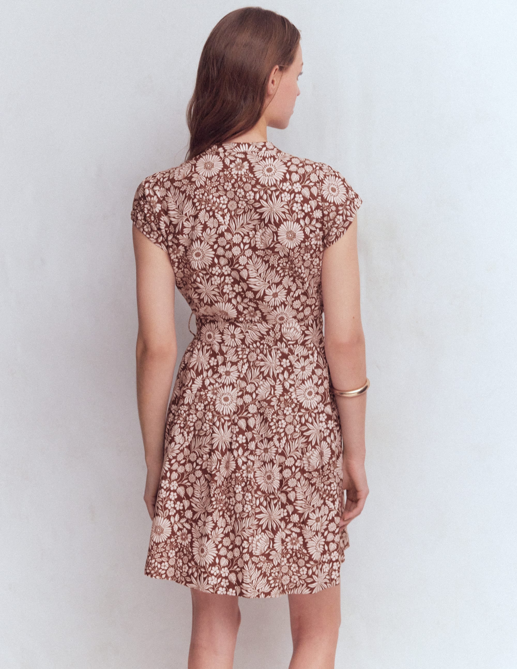 Arabella Kurzes Leinenkleid-Braun Blühendes Blumenbeet - Image 3