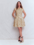 Arabella Kurzes Leinenkleid-Naturweiß Gemalte Tupfen