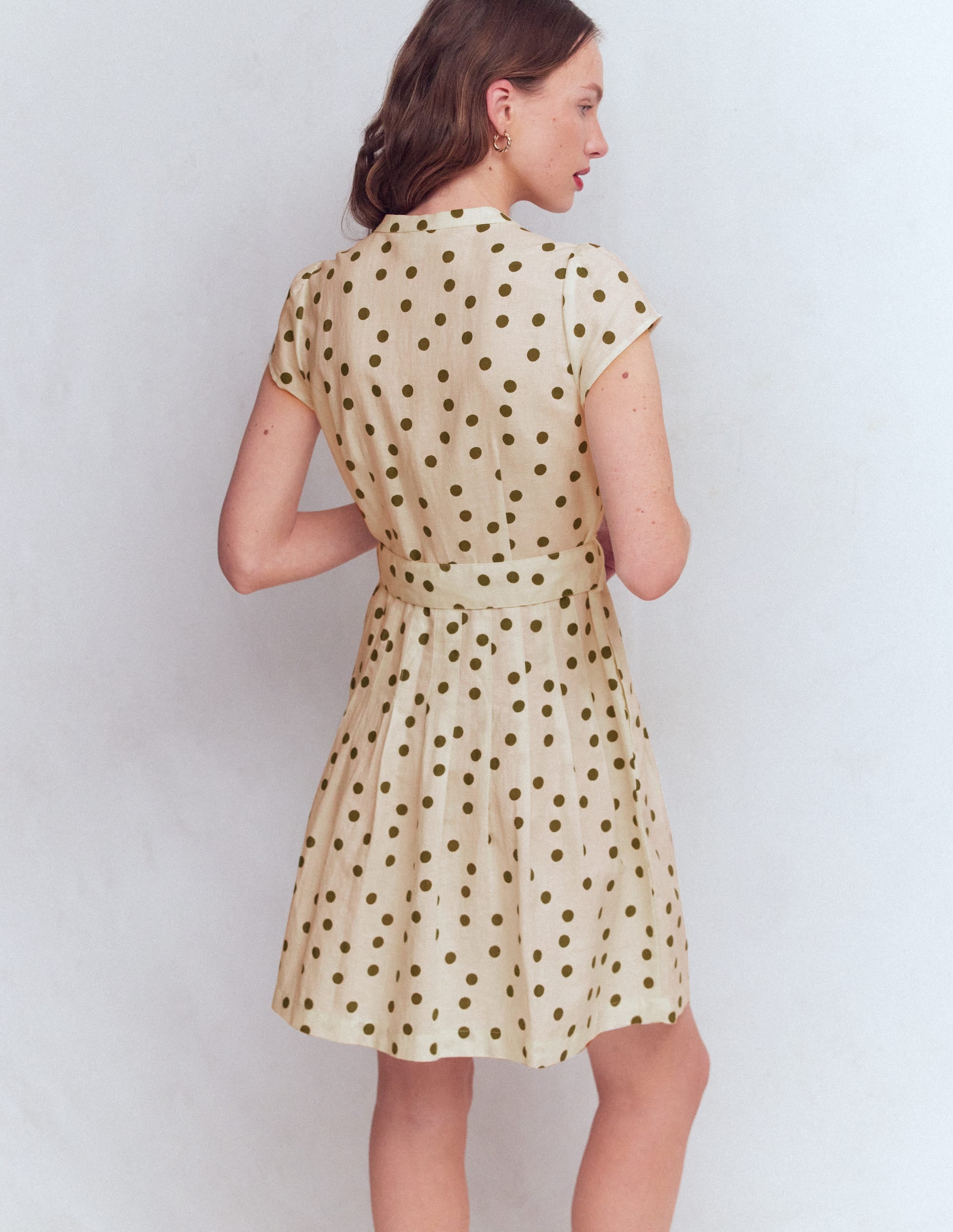Robe courte Arabella en lin-Pois peints espacés ivoire - Image 3