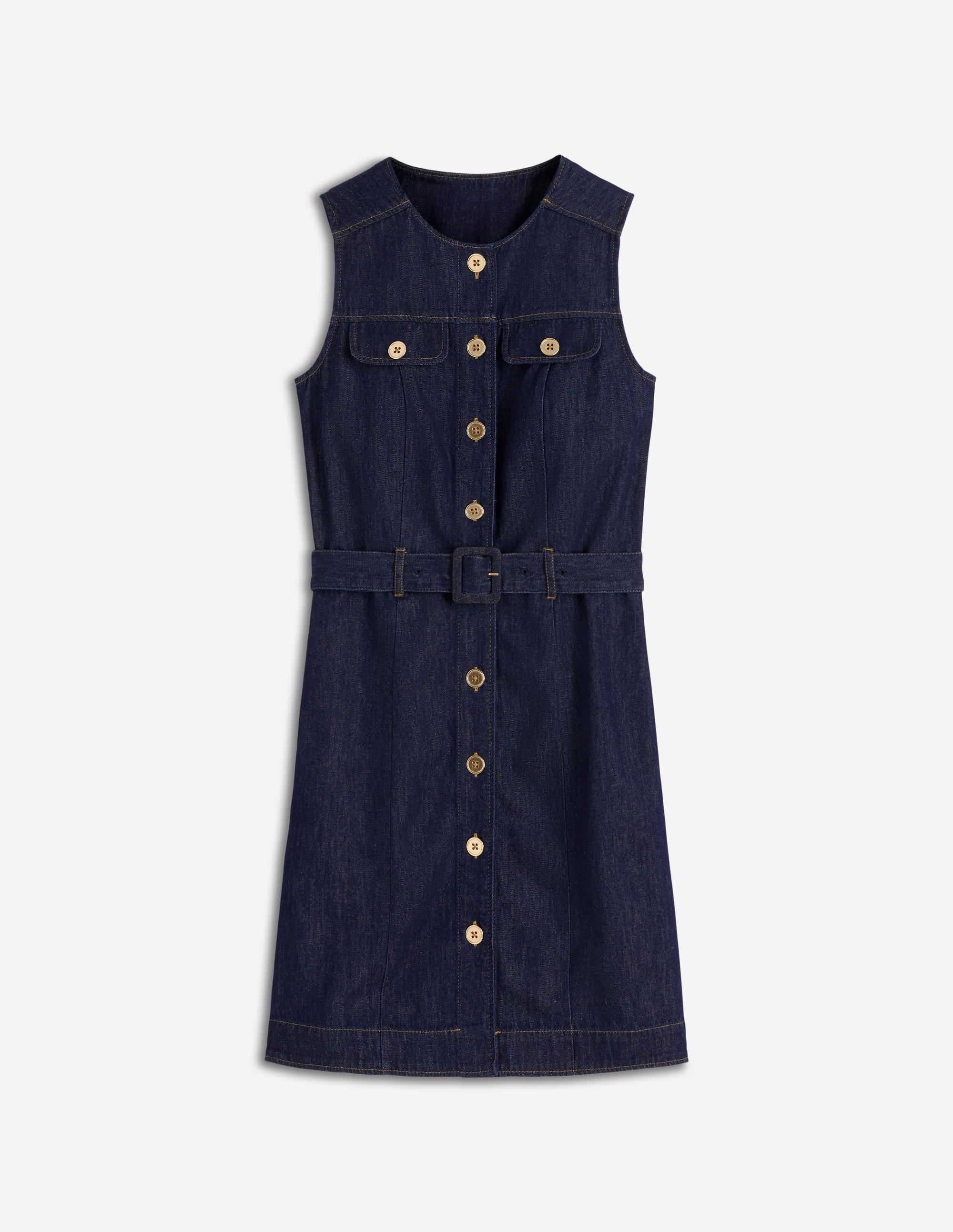 Robe courte en jean à boutons dorés-Indigo - Image 6