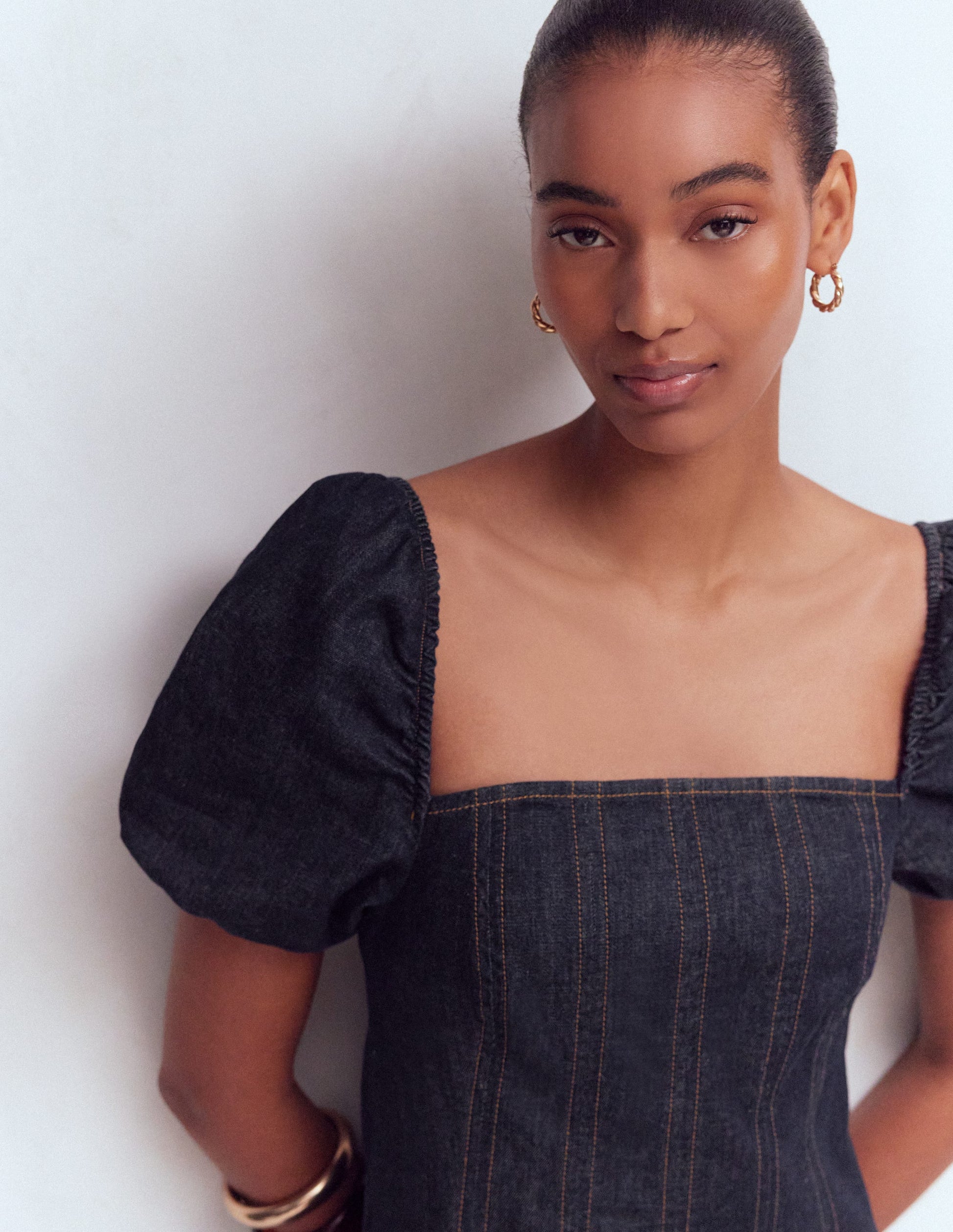 Jeanskleid mit Puffärmeln-Indigo-2