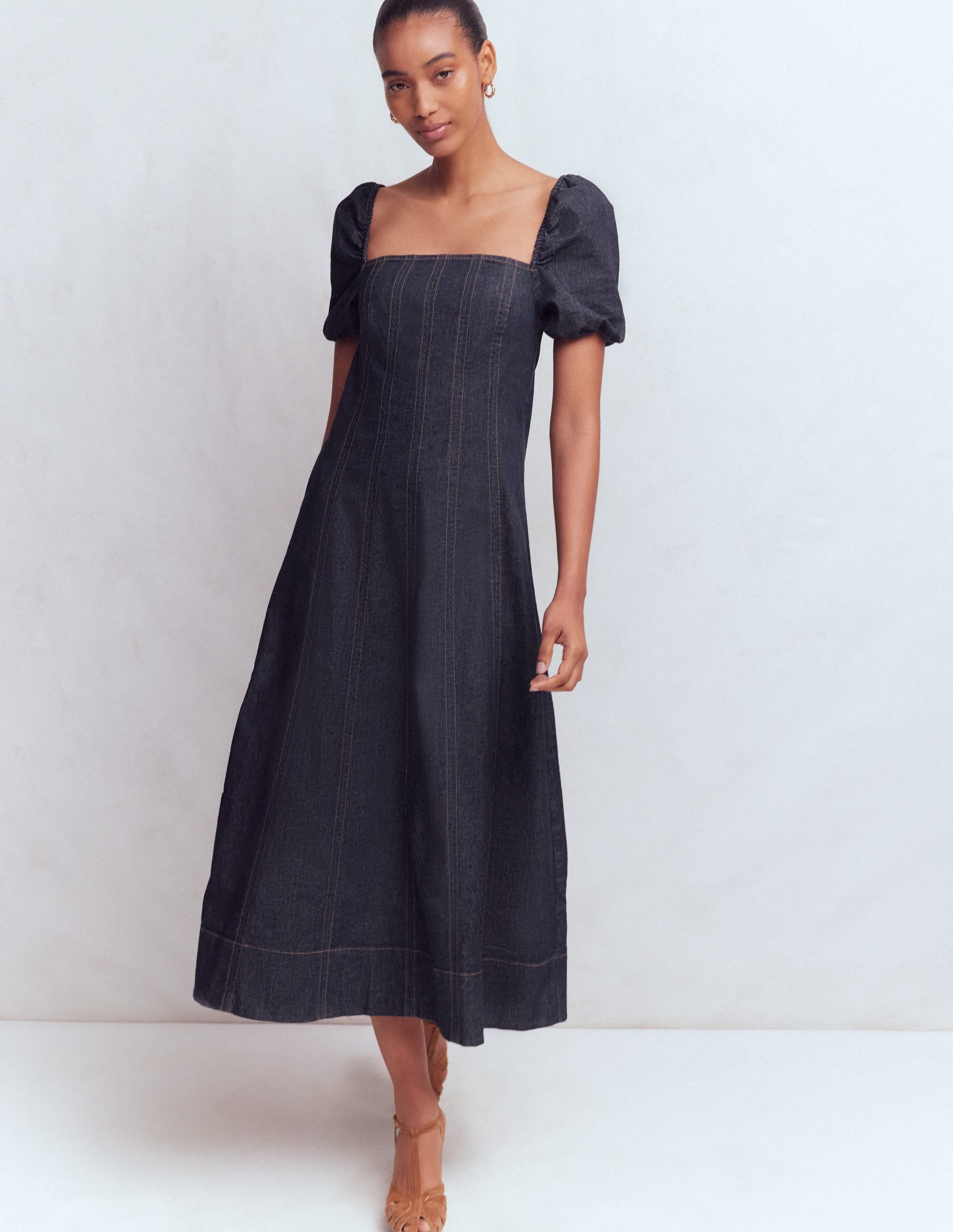Jeanskleid mit Puffärmeln-Indigo - Image 5
