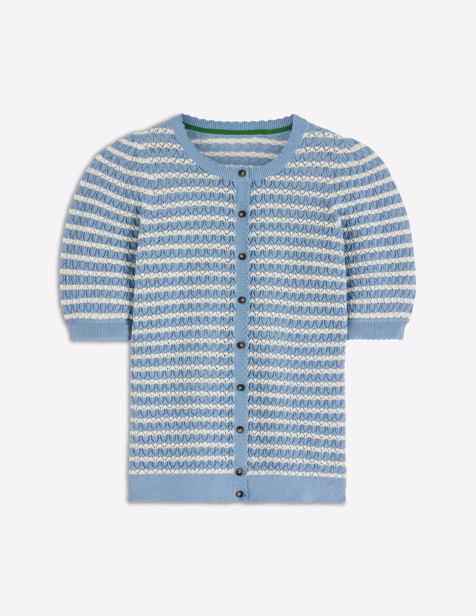 Gepunktete Pointelle-Strickjacke-Blau Streifen - Image 5