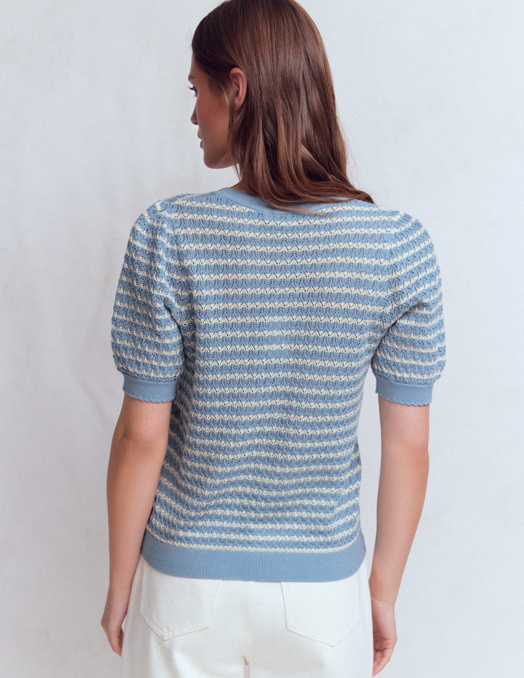 Gepunktete Pointelle-Strickjacke-Blau Streifen - Image 3