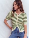 Gepunktete Pointelle-Strickjacke-Grün Streifen